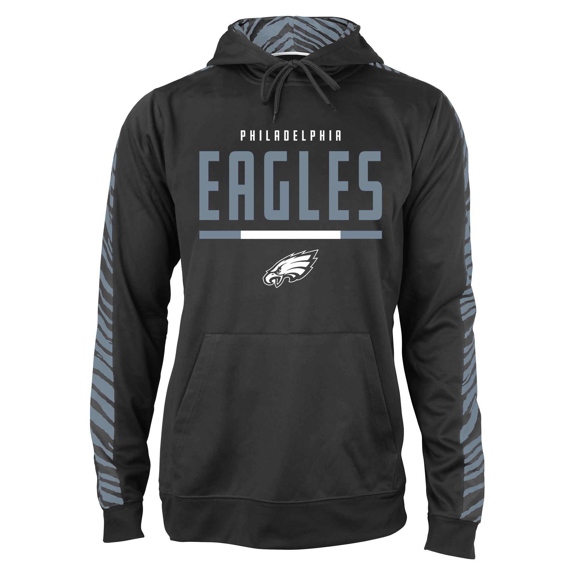 Zubaz NFL Men's Black and Grey Tonal Zebra Hoodie and Sleeve Philadelphia Eagles