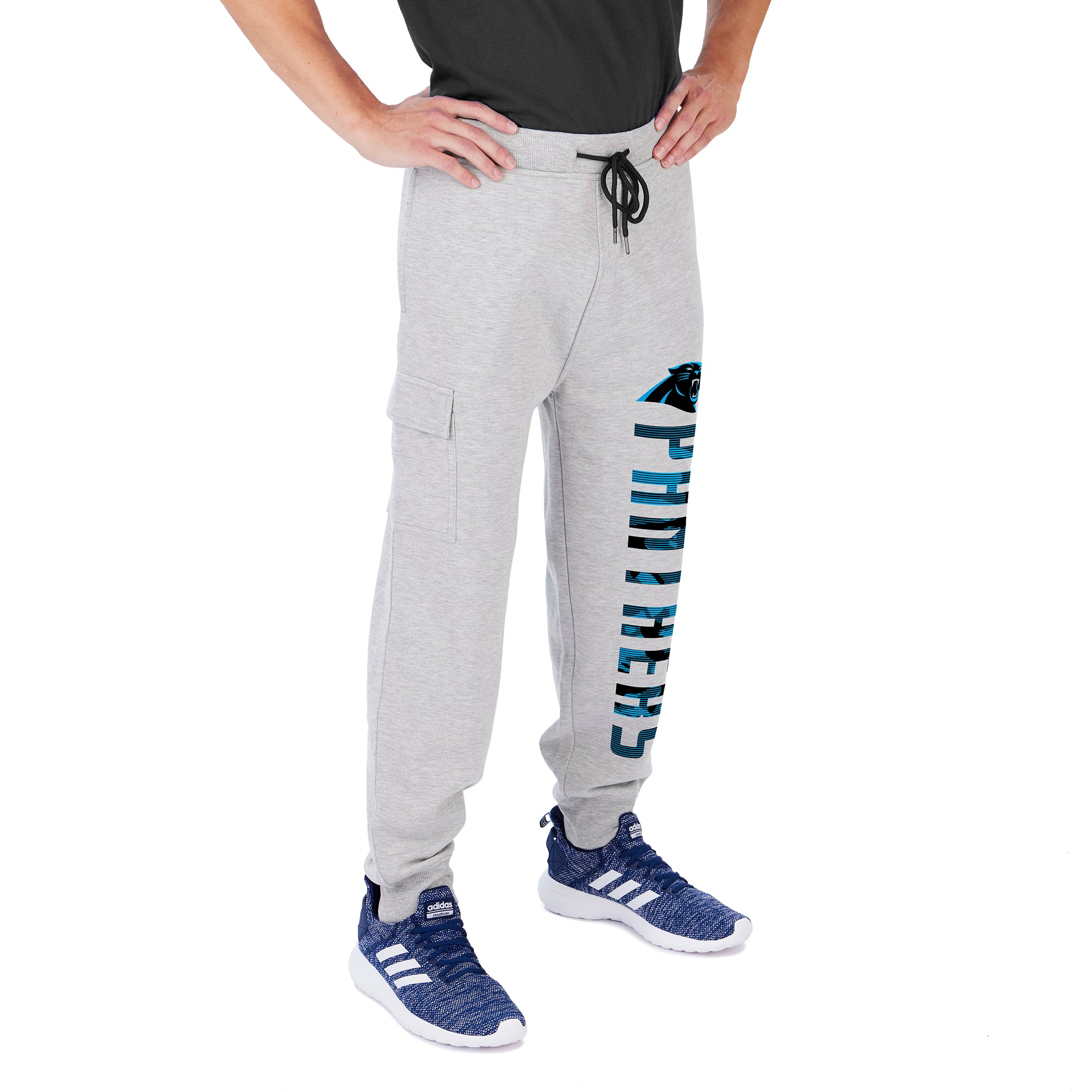 Zubaz Men's NFL CAROLINA PANTHERS HEATHER GRAY CARGO SWEATPANT Large