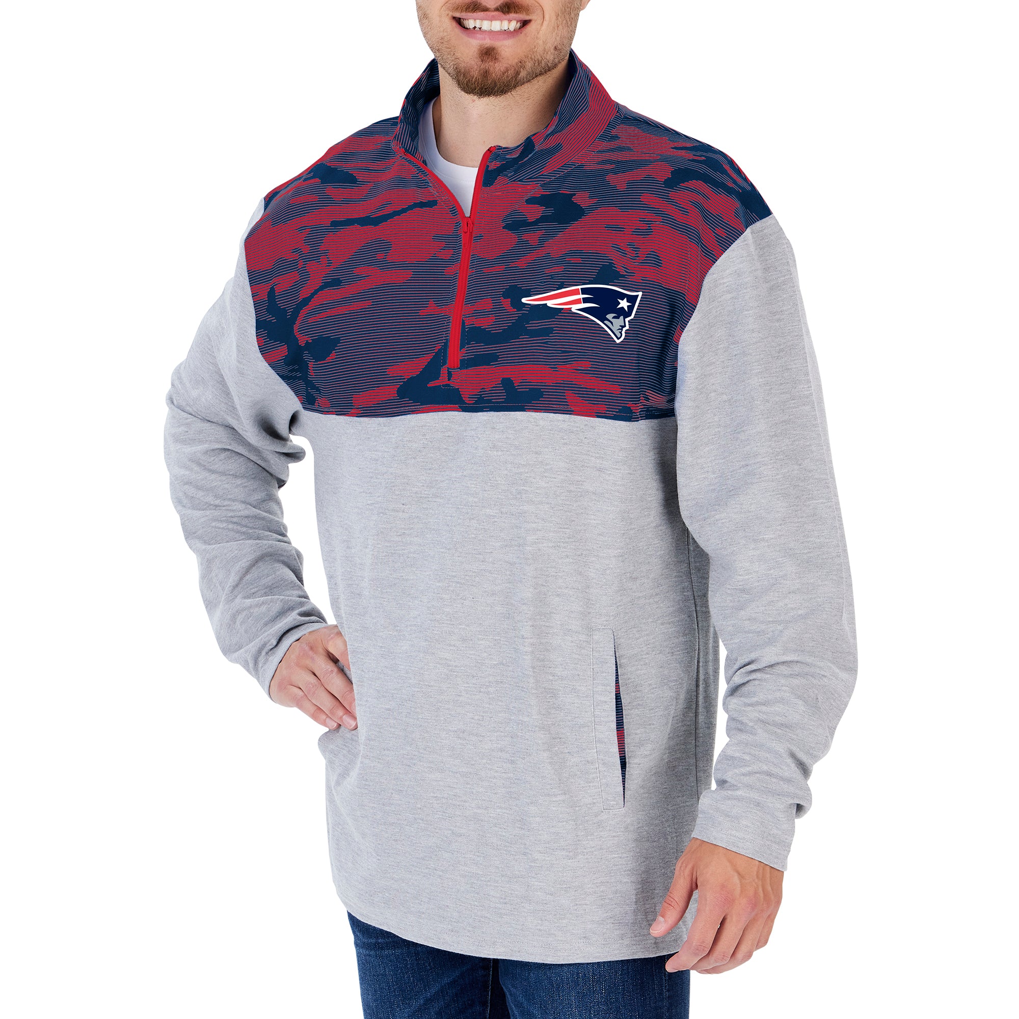 Zubaz NFL Men's New England Patriots Elevated 1/4 Zip Fleece Pullover With Camo Lines