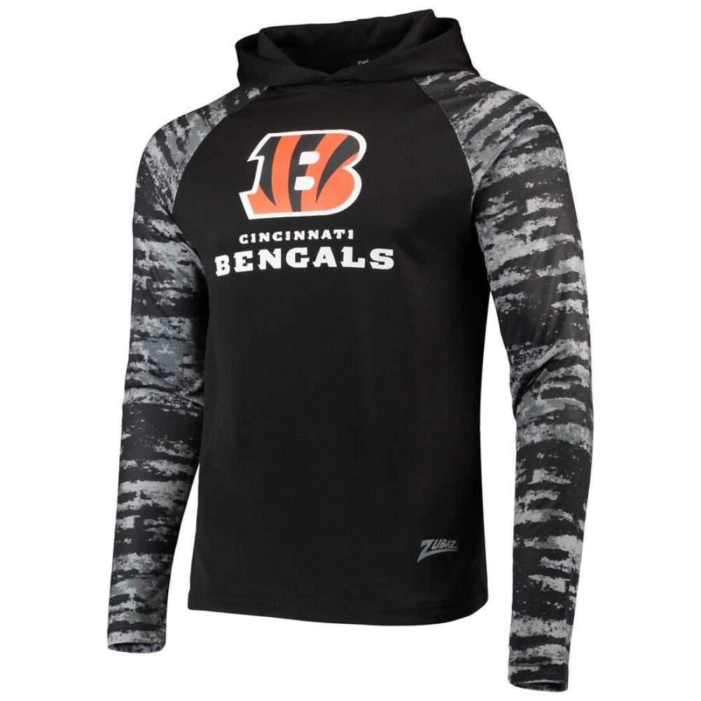 Zubaz NFL CINCINNATI BENGALS SOLID BLACK W/TONAL CHARCOAL OXIDE FRENCH TERRY LW HOOD SM