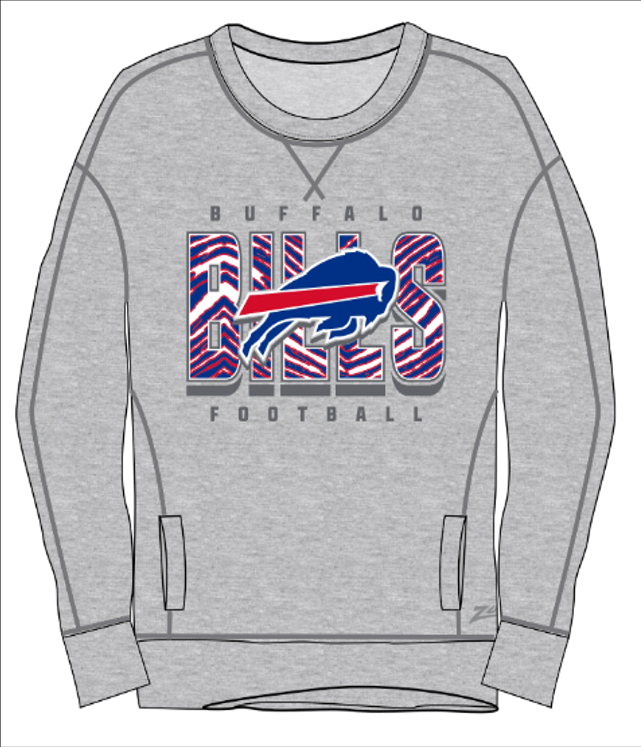 Zubaz NFL Women's Buffalo Bills Heather Grey Team Name & Logo Crewneck Sweatshirt w/ Pockets