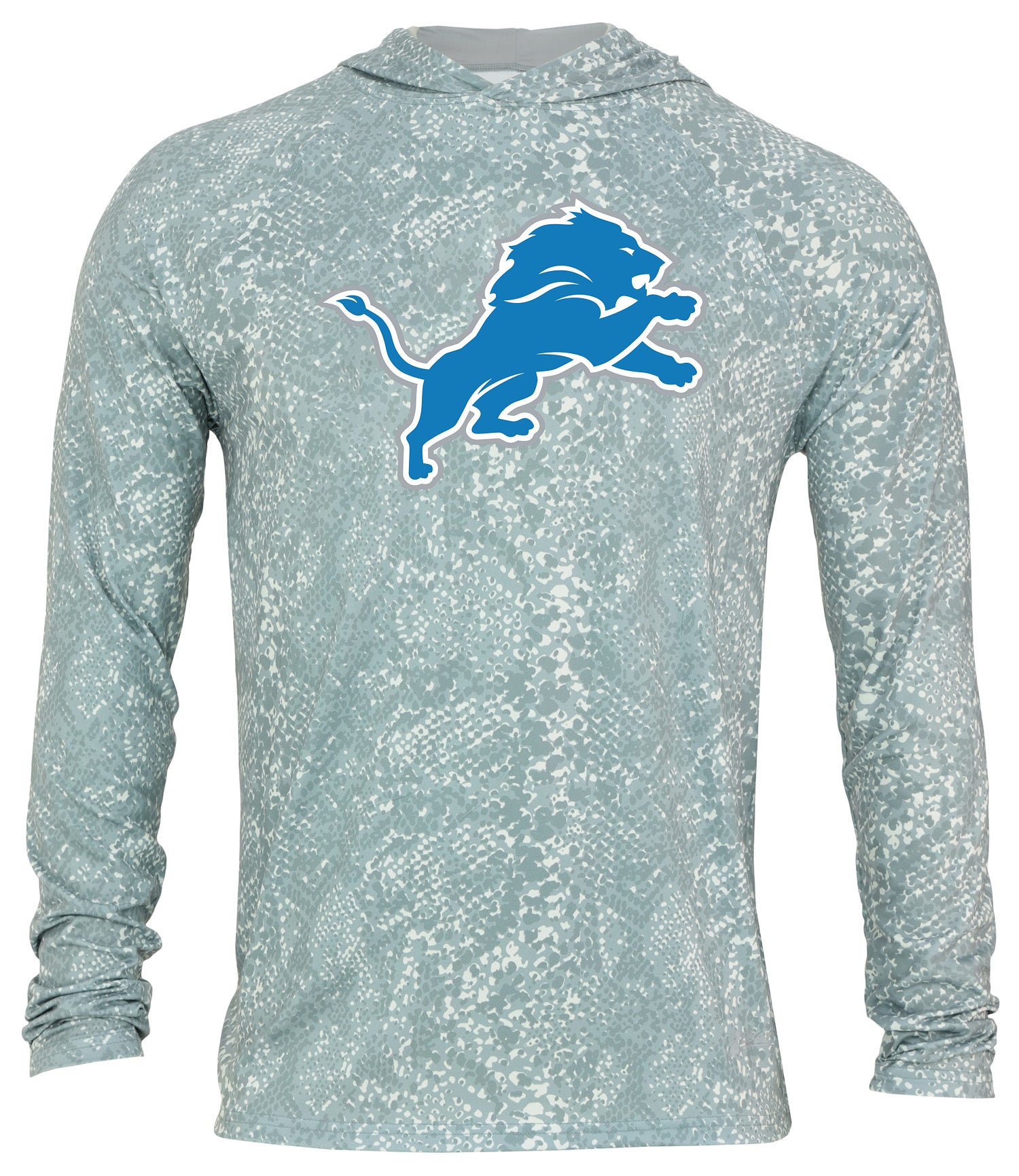 Zubaz NFL Men's Light Weight All Over Post Gray Tonal Hoodie, With Primary Logo, Detroit Lions