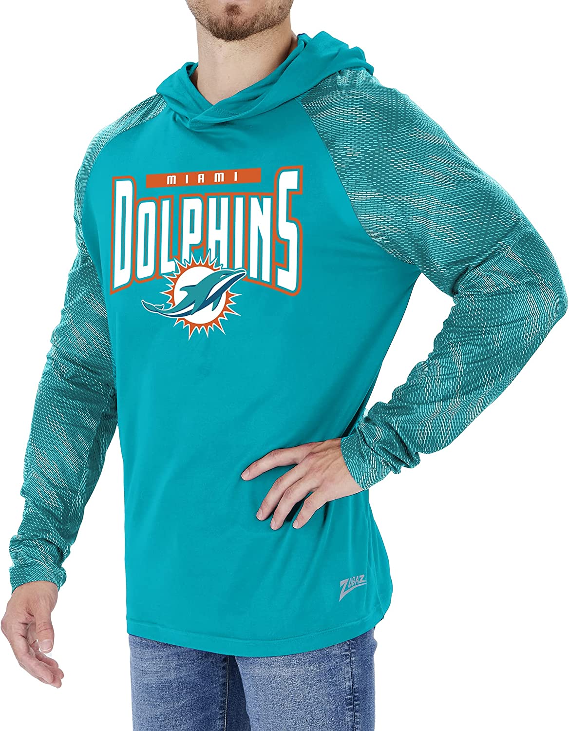 Zubaz Miami Dolphins NFL Men's Team Color Hoodie with Tonal Viper Sleeves