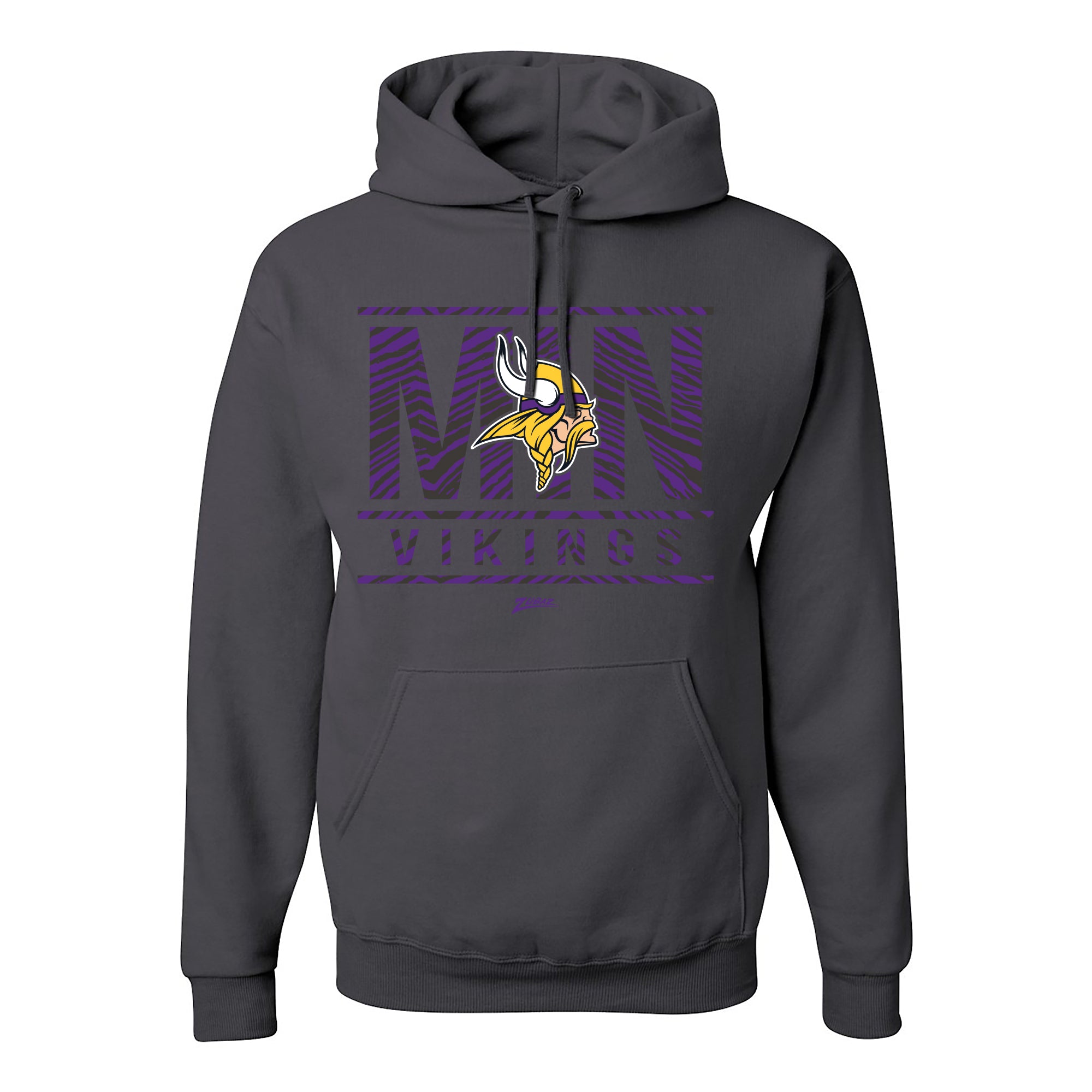 Zubaz NFL Minnesota Vikings Unisex Pullover Fleece Hoodie for Adult Men and Women, Z2C Goal Line, Charcoal