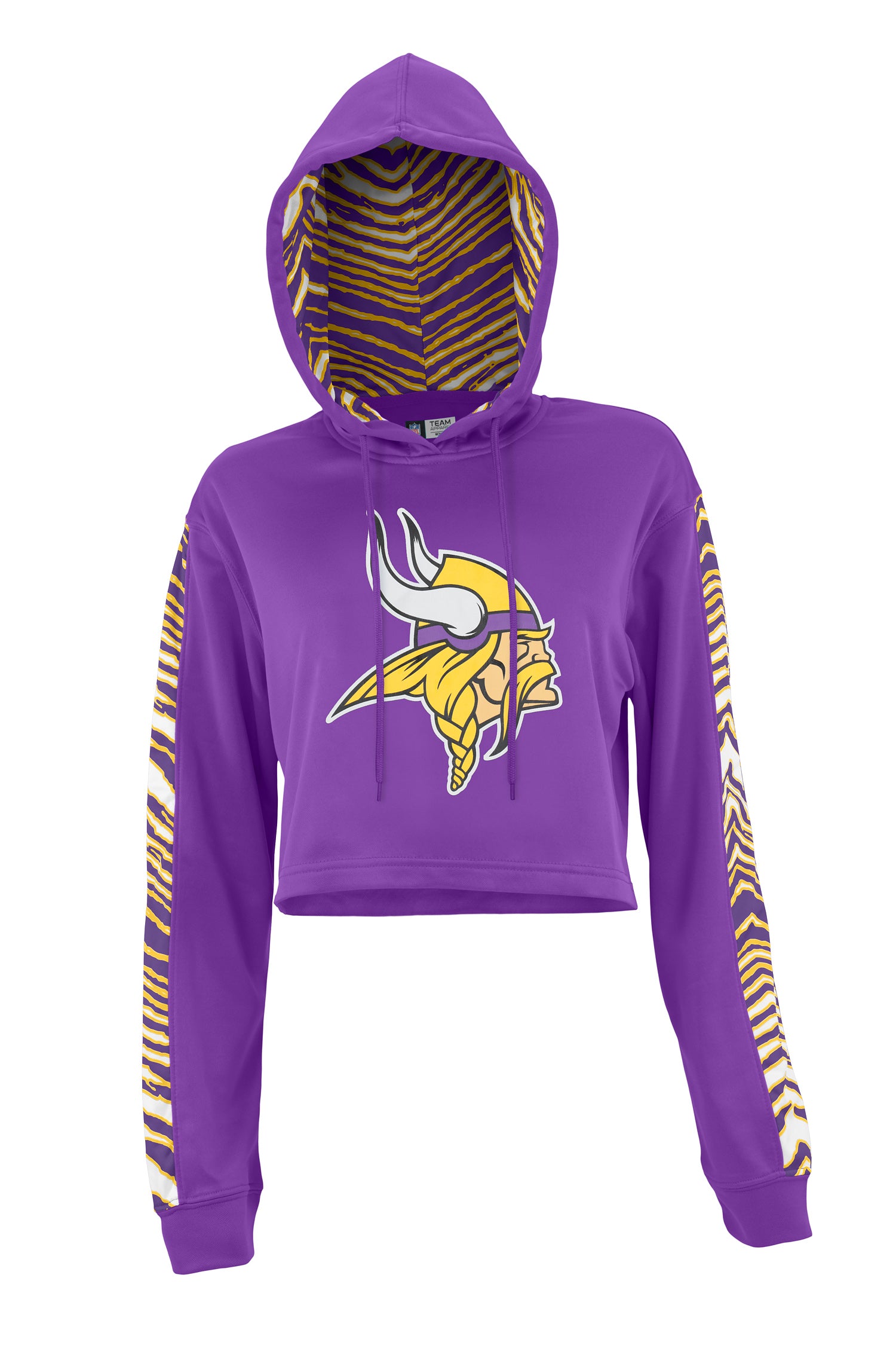 Zubaz NFL Women's Minnesota Vikings Zebra Team Logo Crop Top Hoodie