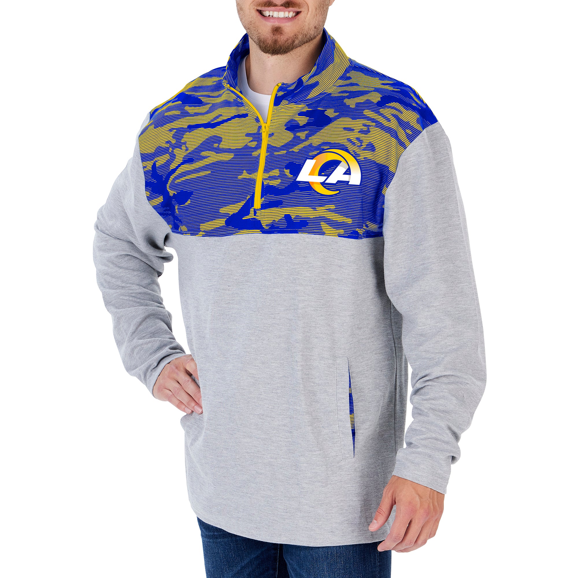 Zubaz NFL Men's Los Angeles Rams 1/4 Zip Fleece Pullover With Camo Lines