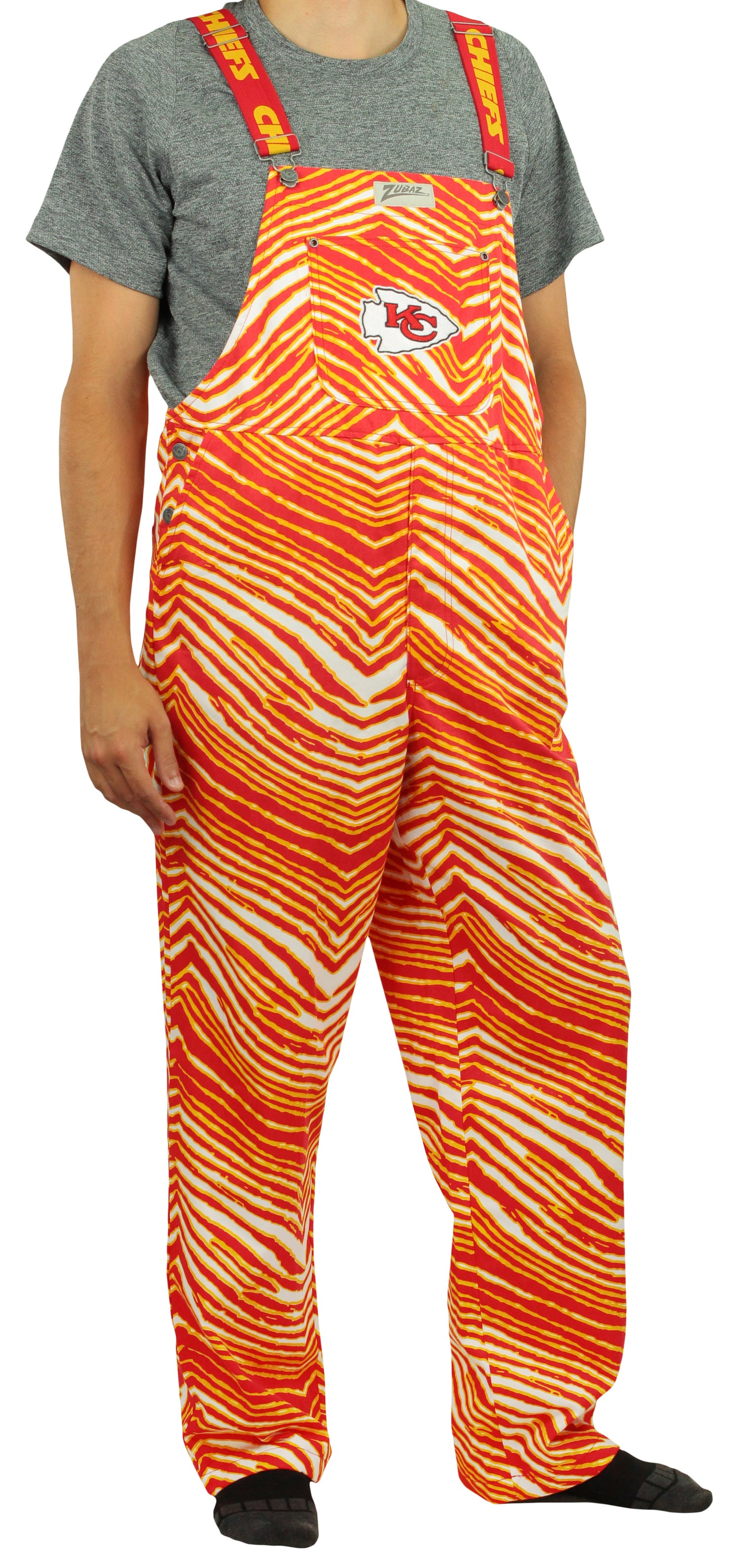 Zubaz NFL Unisex Zebra Lined Bib Overalls for Adult Men and Women, Kansas City Chiefs