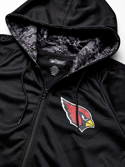 Zubaz NFL Men's Arizona Cardinals Full Zip Digital Camo Hood Hoodie, Black