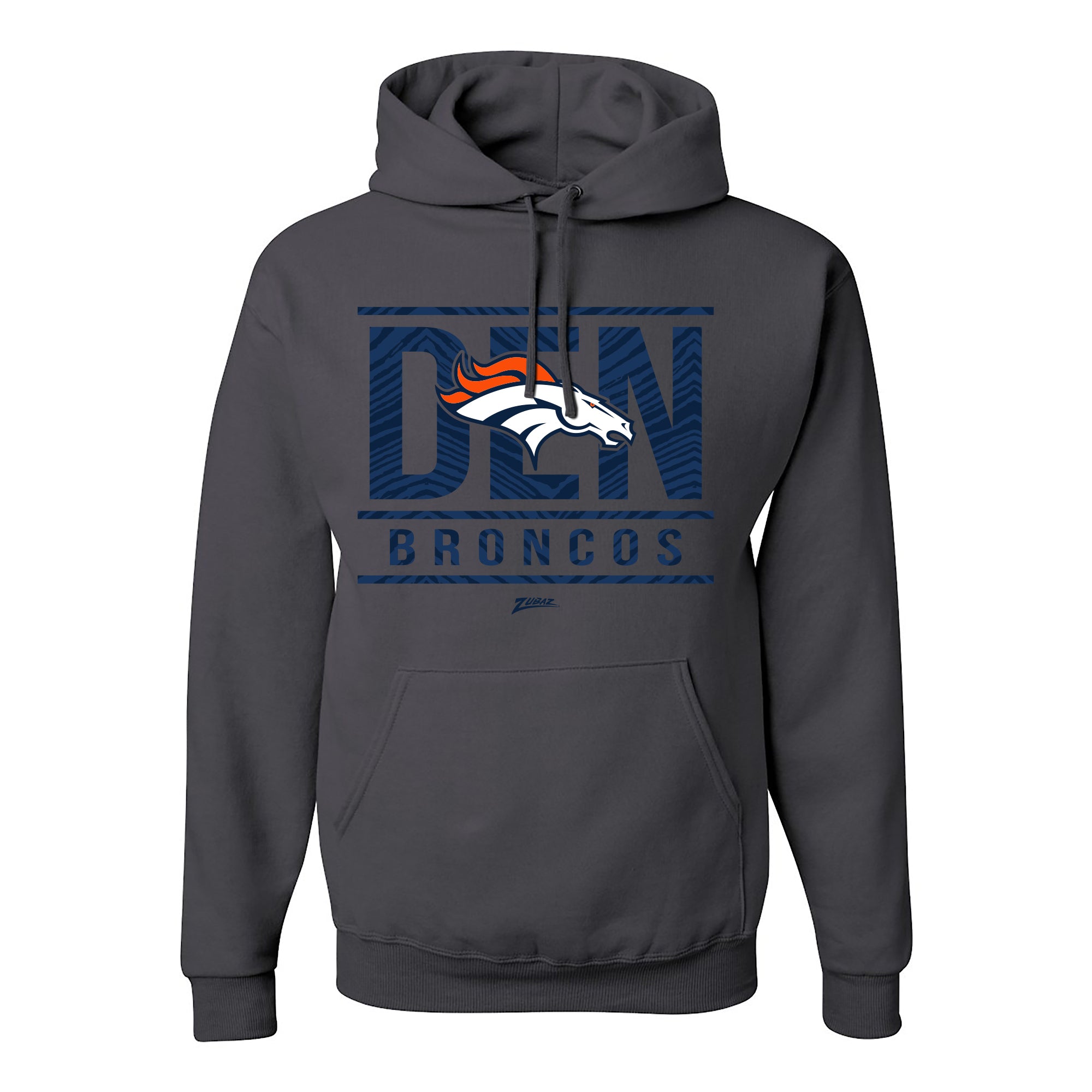 Zubaz NFL Denver Broncos Unisex Pullover Fleece Hoodie for Adult Men and Women, Z2C Goal Line, Charcoal