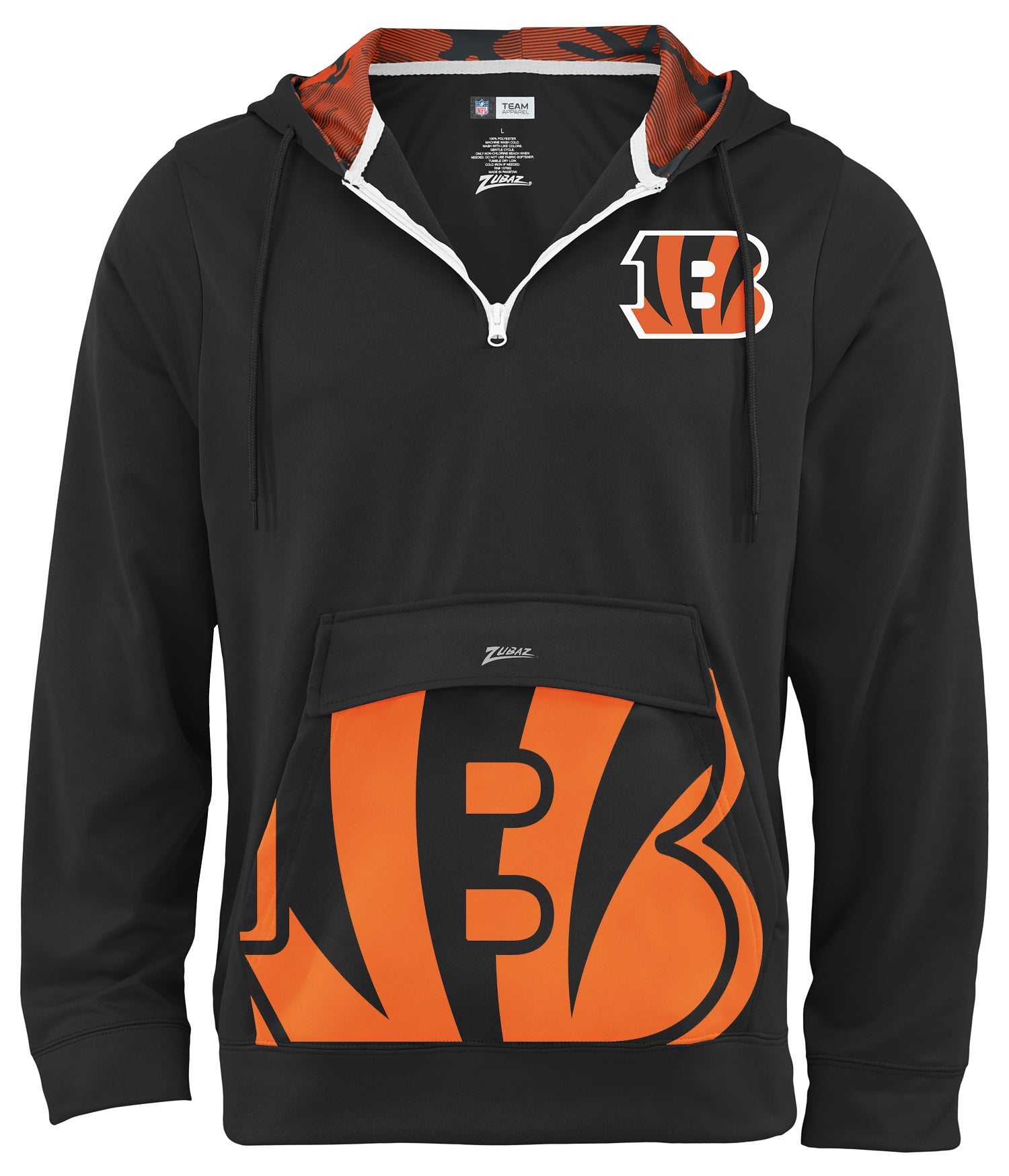 Zubaz NFL Men's 1/4 Zip Big Pocket Team Logo Hoodie Cincinati Bengals