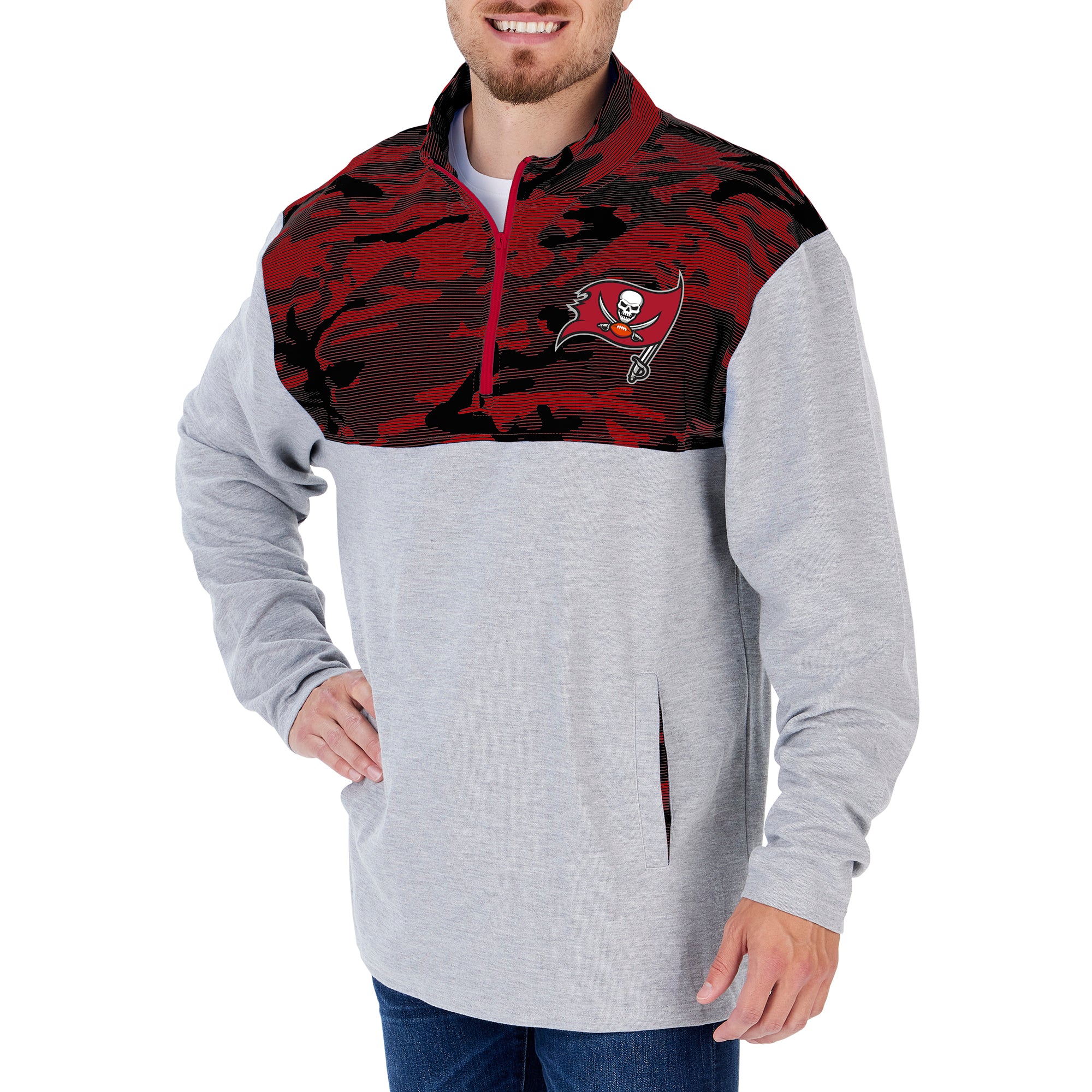 Zubaz Men's NFL Tampa Bay Buccaneers 1/4 Zip Fleece Pullover with Camo Lines