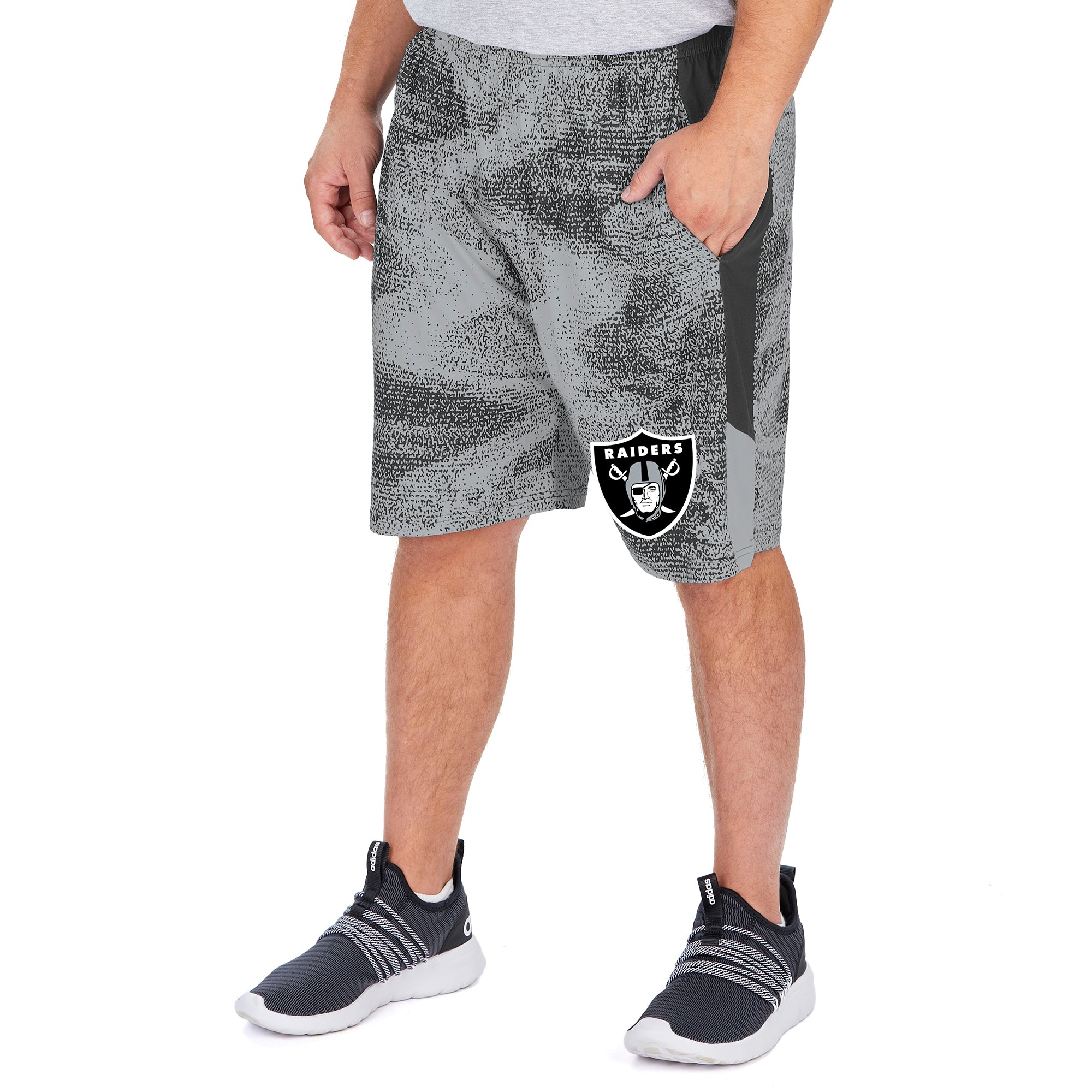 Zubaz NFL Men's LAS VEGAS RAIDERS BLACK/GRAY STATIC SHORT W/ SOLID SIDE PANELS LG