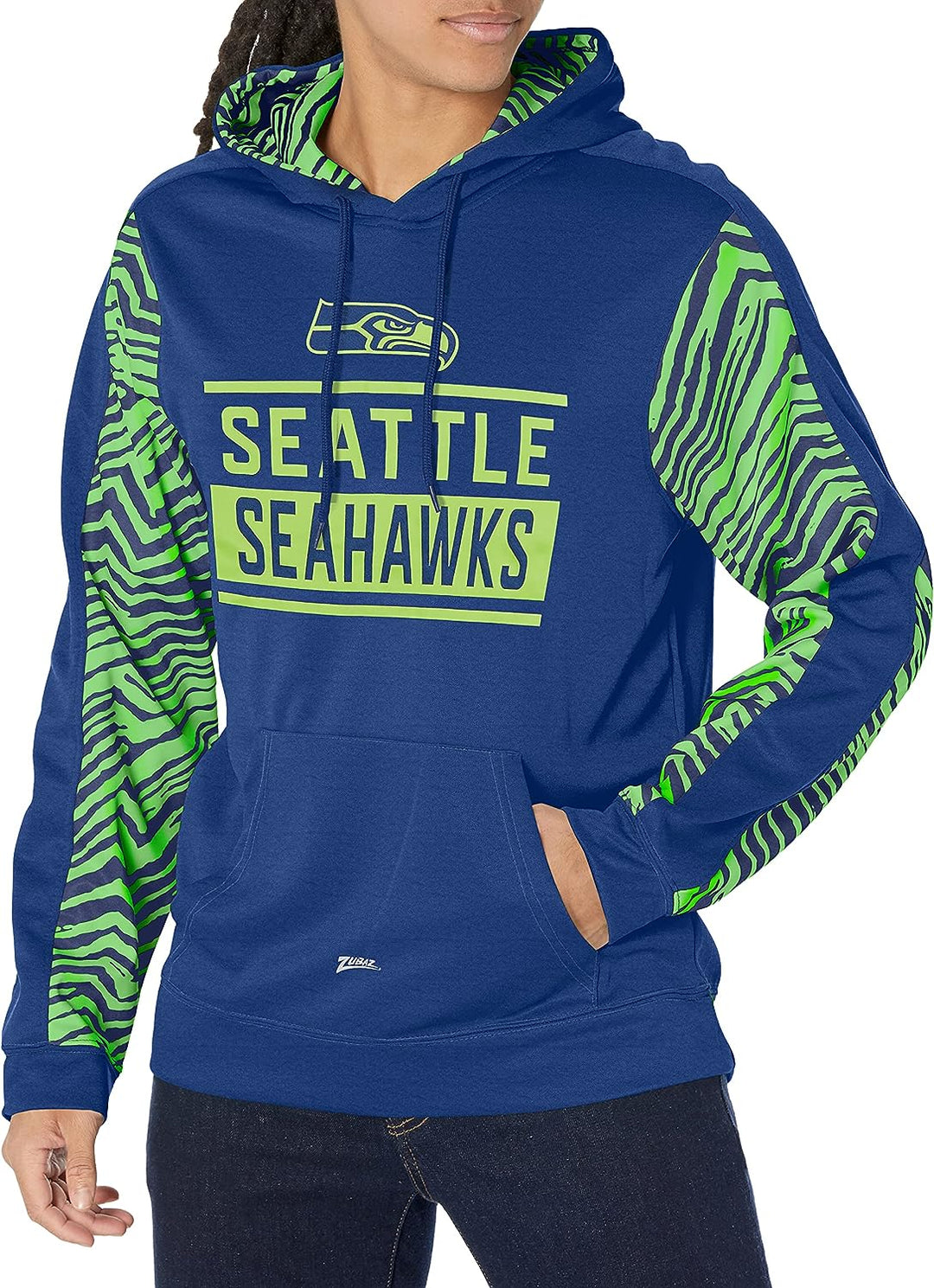 Zubaz NFL Men's Seattle Seahawks Team Color with Zebra Accents Pullover Hoodie