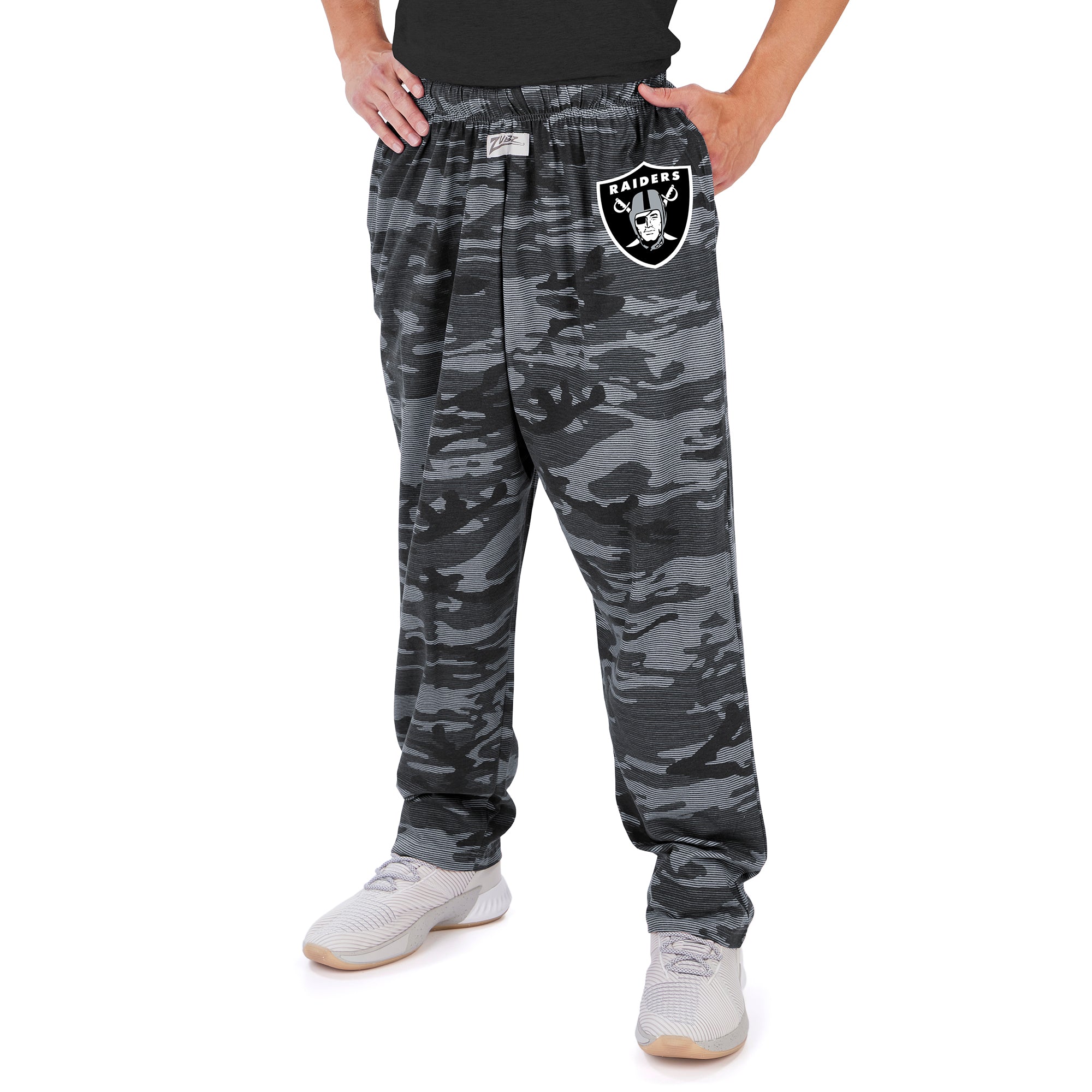 Zubaz NFL MENS LAS VEGAS RAIDERS BLACK/GRAY CAMO LINES PANT Medium