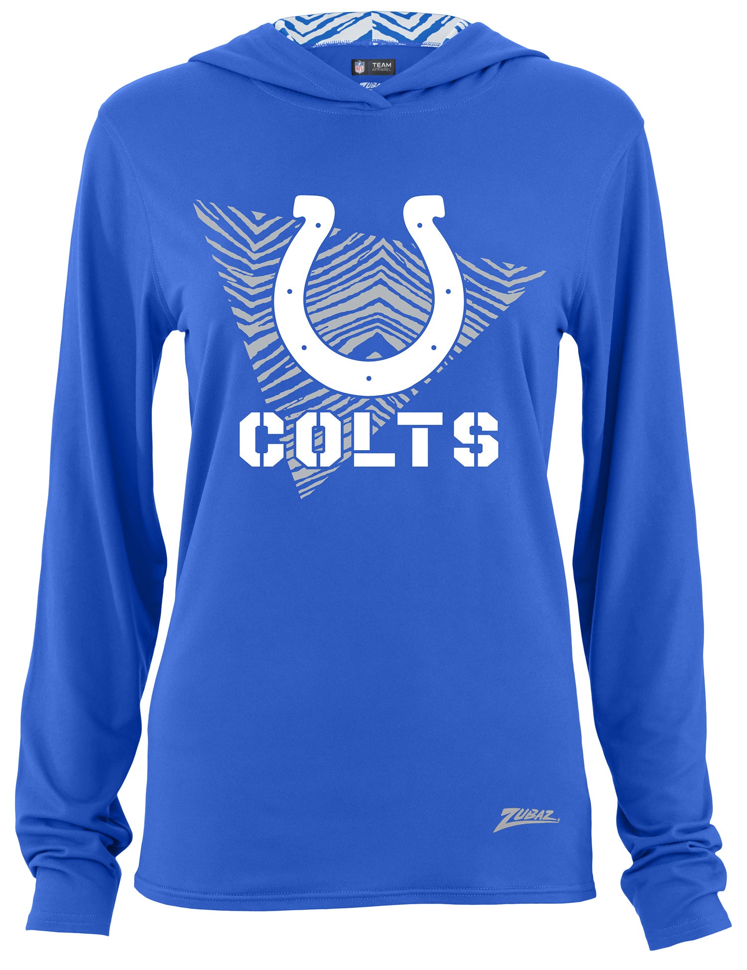 Zubaz NFL Women's Light Weight Team Color Hoodie 2 Tone Zebra Liner, Retro 3 Point Logo, Indianapolis Colts