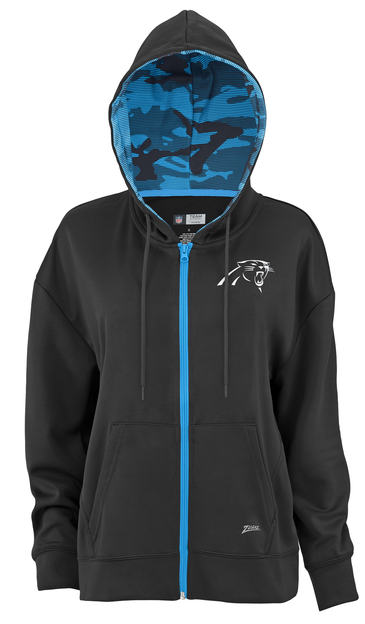 Zubaz NFL Women's Standard Full Zip Hoodie Carolina Panthers