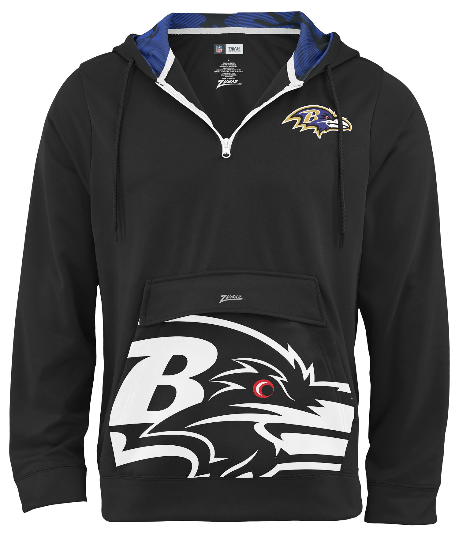 Zubaz NFL Men's 1/4 Zip Big Pocket Team Logo Hoodie Baltimore Ravens