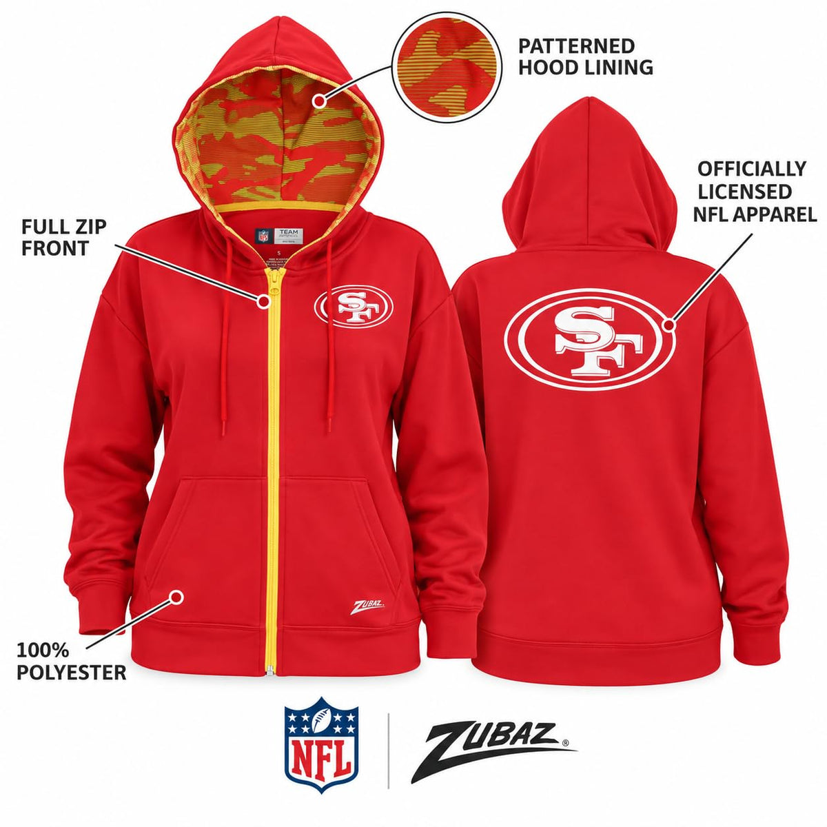 Zubaz NFL Women's Standard Full Zip Hoodie Washington Commanders