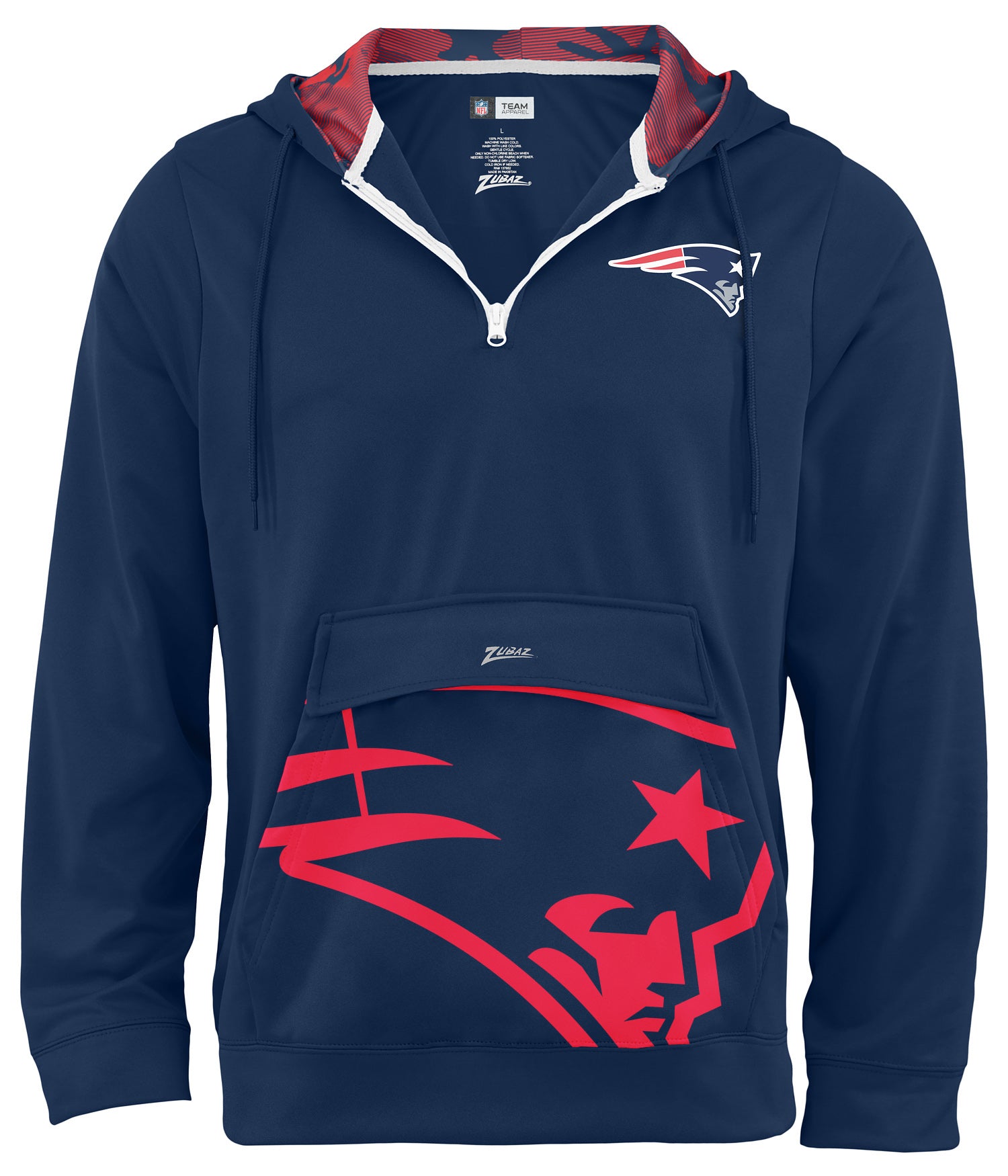 Zubaz NFL Men's 1/4 Zip Big Pocket Team Logo Hoodie New England Patriots