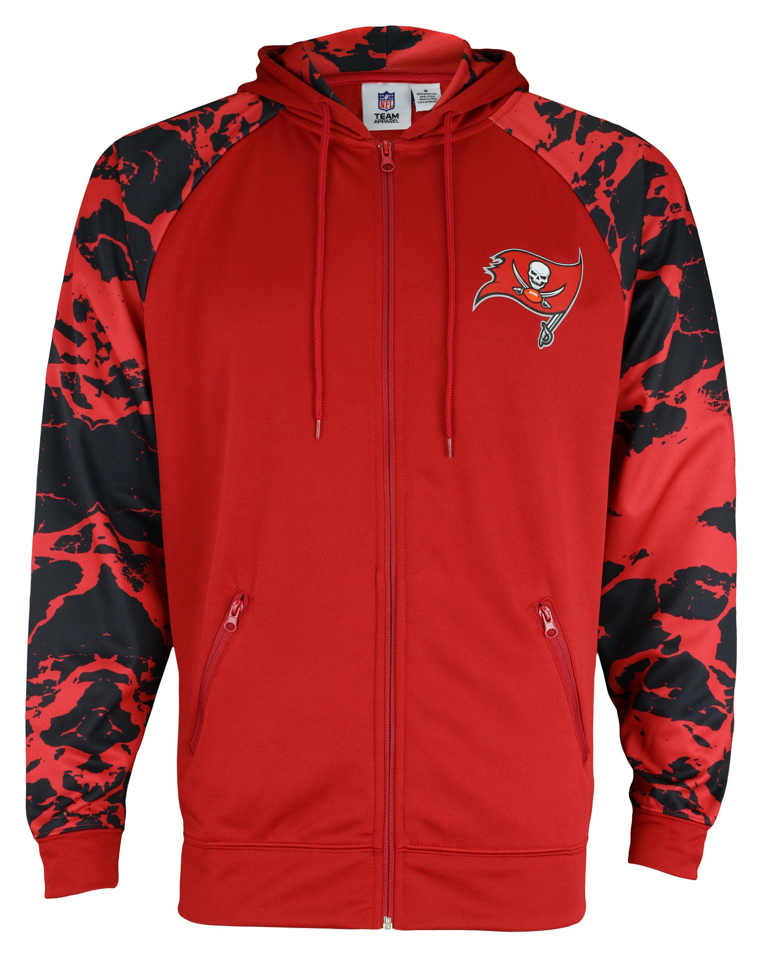 Zubaz NFL Men's Tampa Bay Buccaneers Performance Full Zip Hoodie with Lava Sleeves