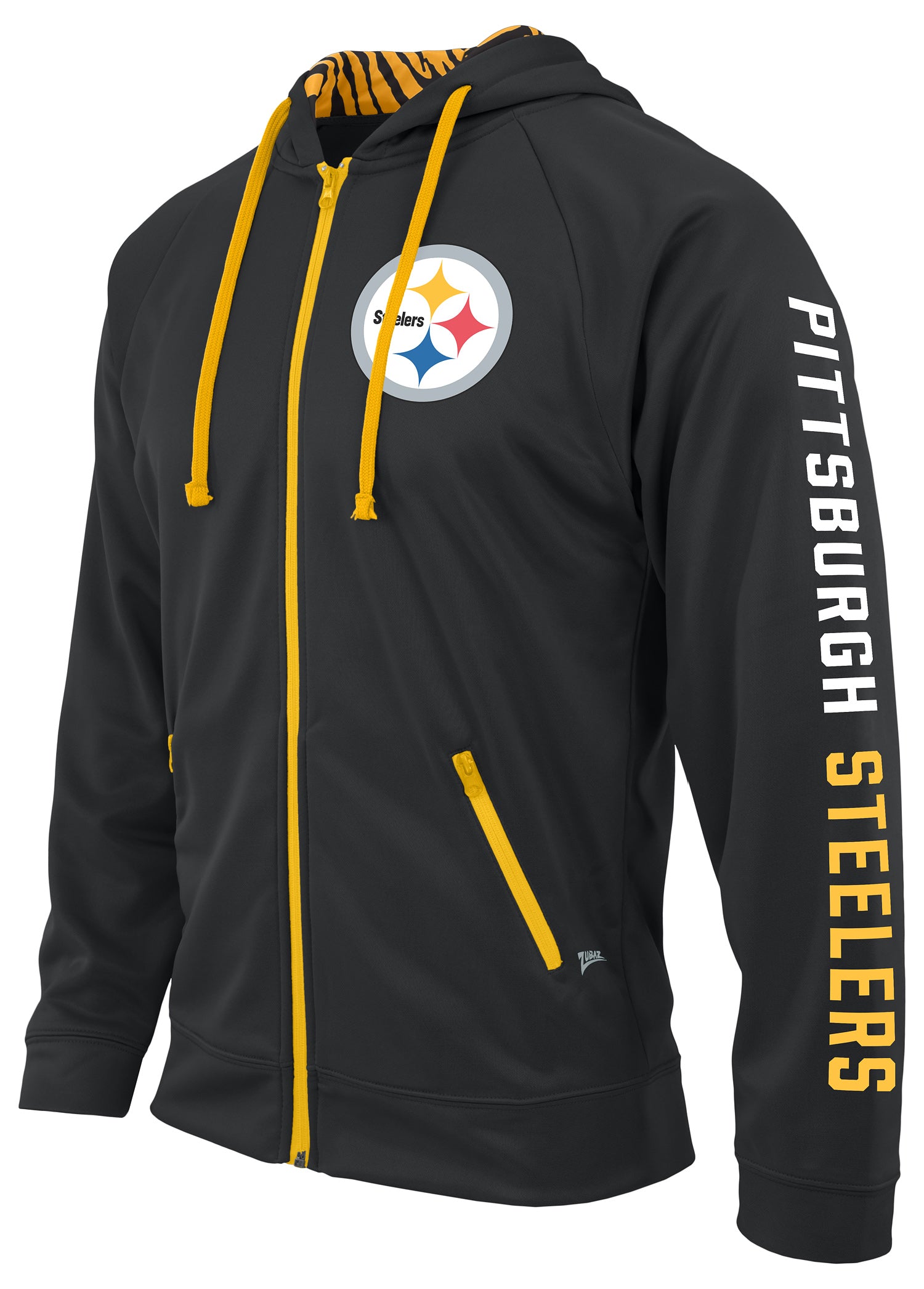 Zubaz NFL Men's Team Name and Logo Full Zip Hoodie Pittsburgh Steelers