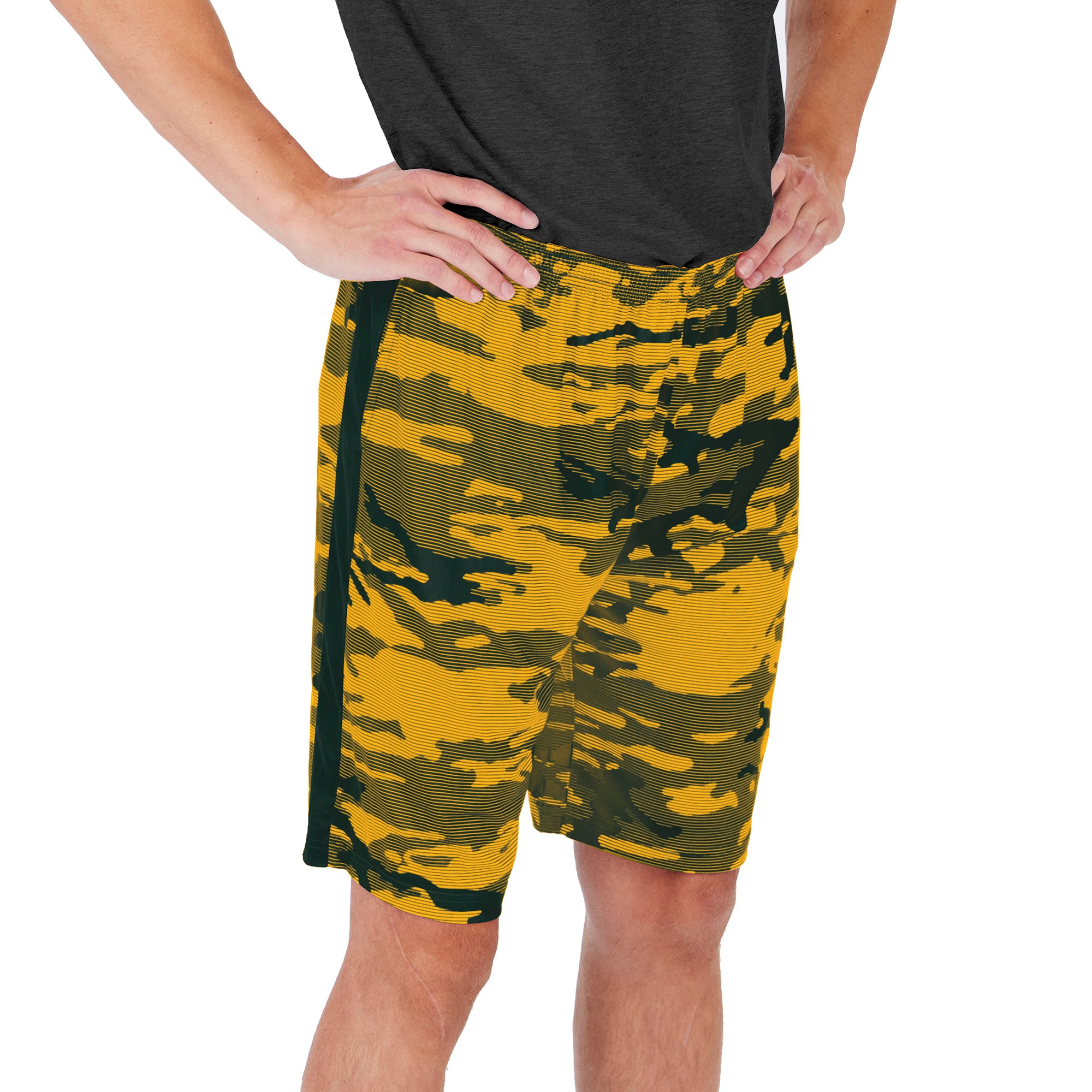 Zubaz Men's NFL Green Bay Packers Lightweight Camo Lines Shorts with Logo