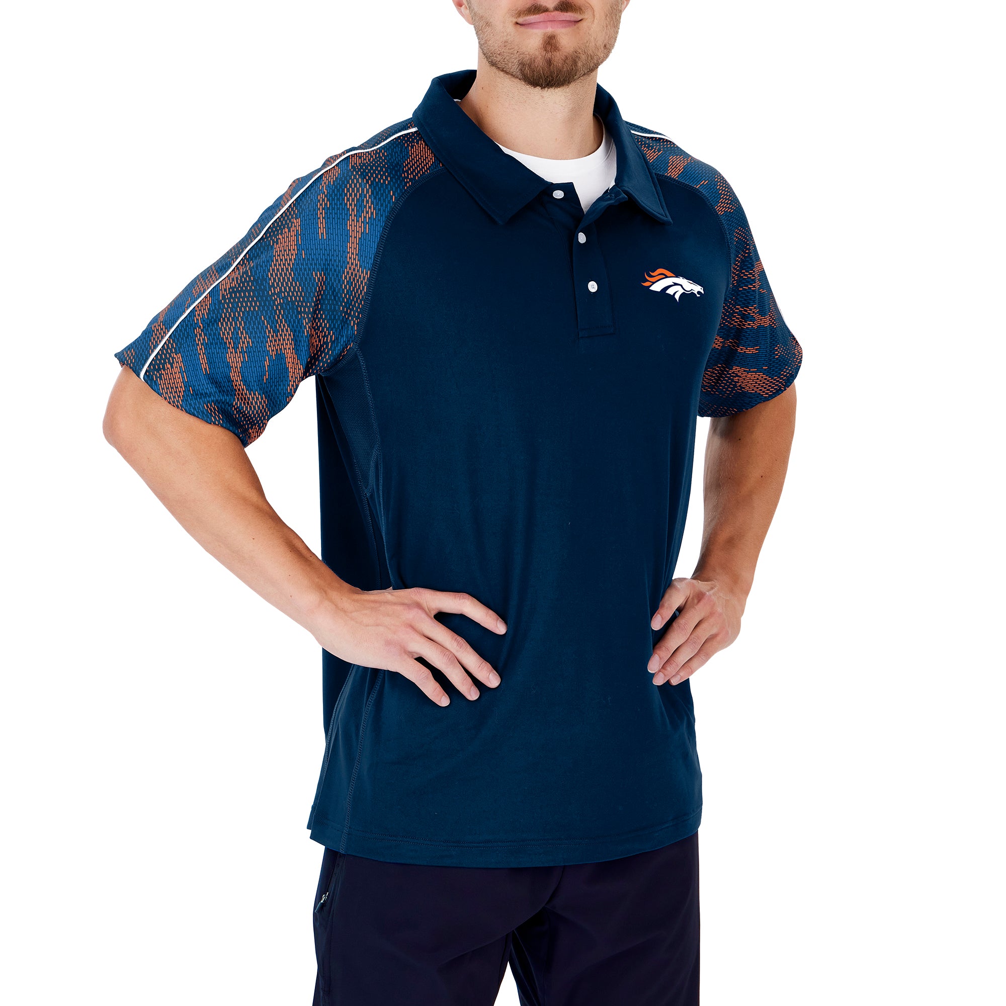 Zubaz NFL Men's Denver Broncos Elevated Field Polo W/ Viper Print Accent