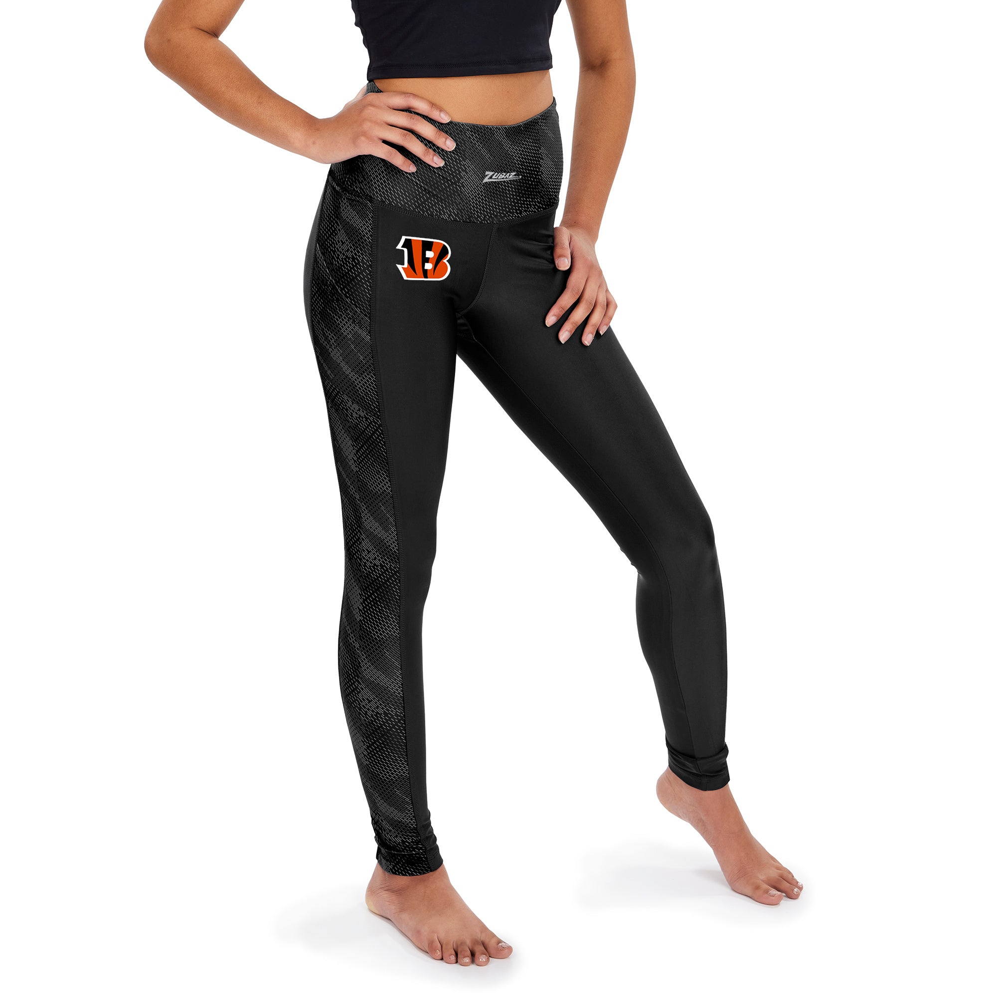 Zubaz NFL CINCINNATI BENGALS SOLID BLACK ELEVATED LEGGING W/ POCKETS & TONAL BLACK VIPER DETAIL