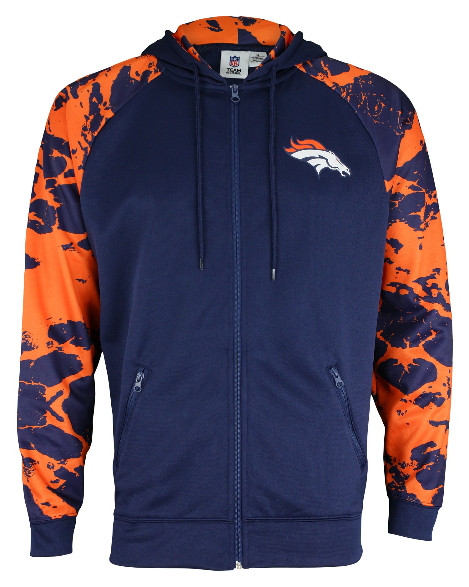 Zubaz NFL Men's Denver Broncos Performance Full Zip Hoodie with Lava Sleeves