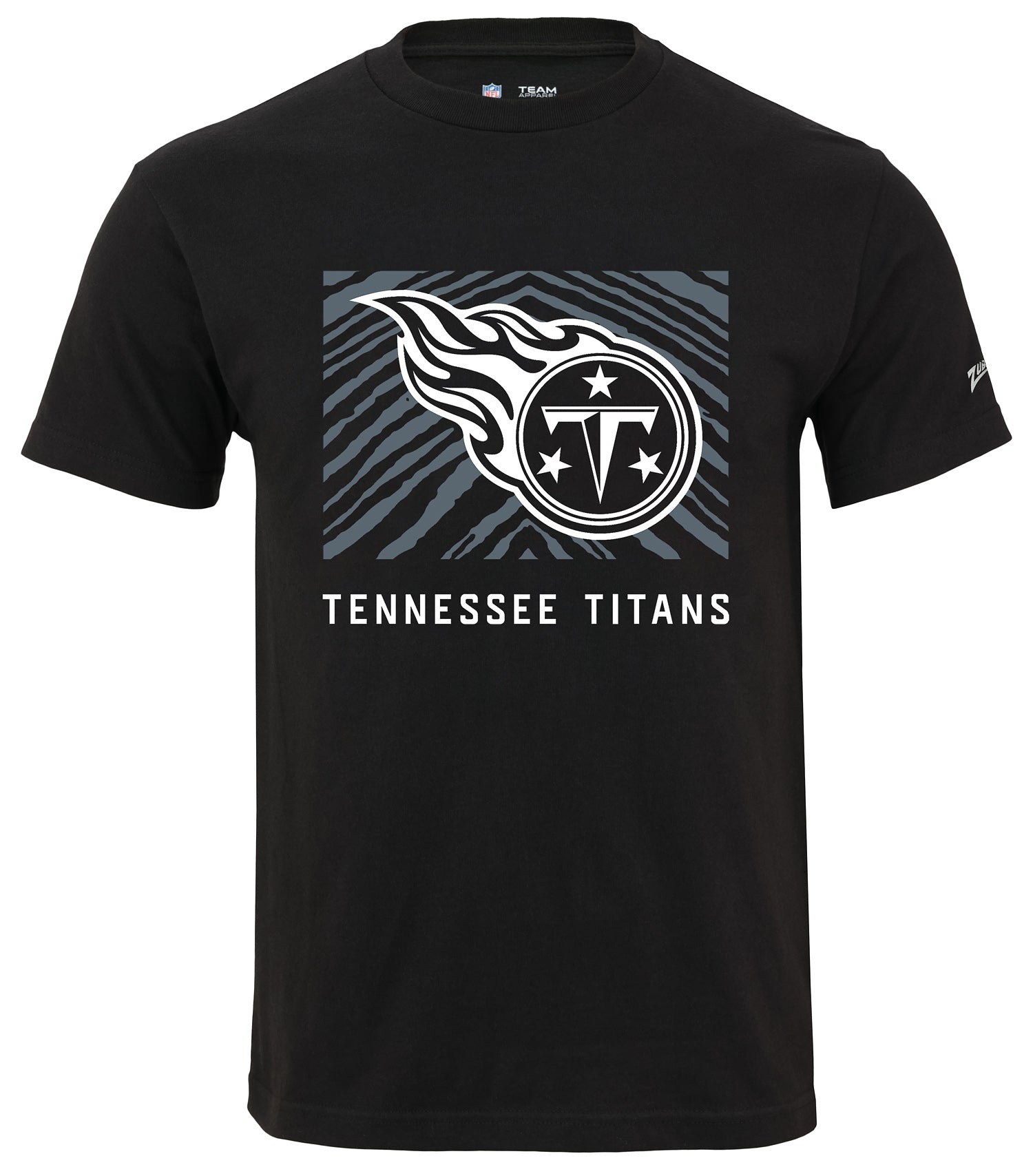 Zubaz NFL Unisex Cotton Heavyweight Short Sleeve T-shirt Black With Grey Tonal Tunnel Logo, Tennessee Titans