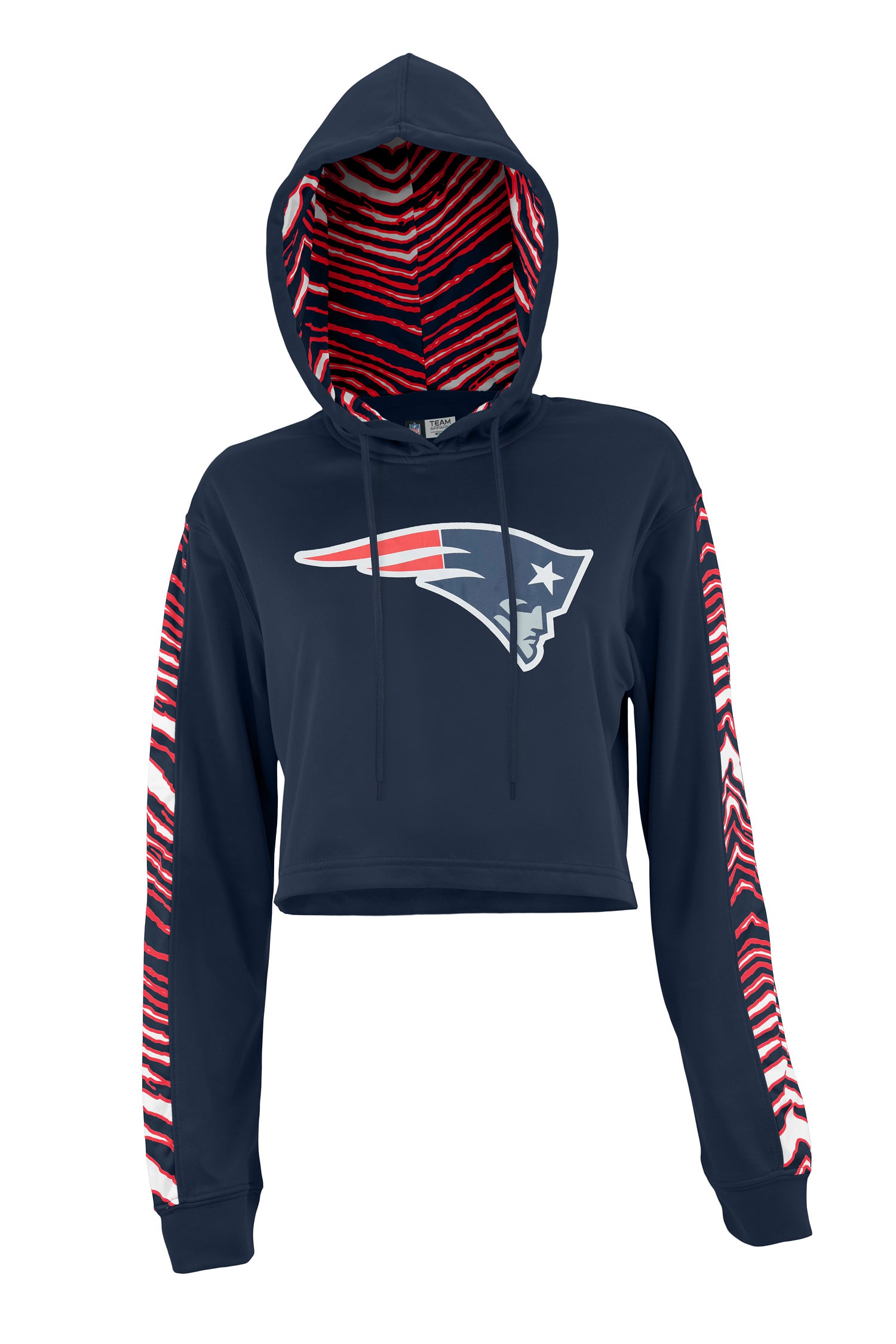 Zubaz NFL Women's New England Patriots Zebra Team Logo Crop Top Hoodie