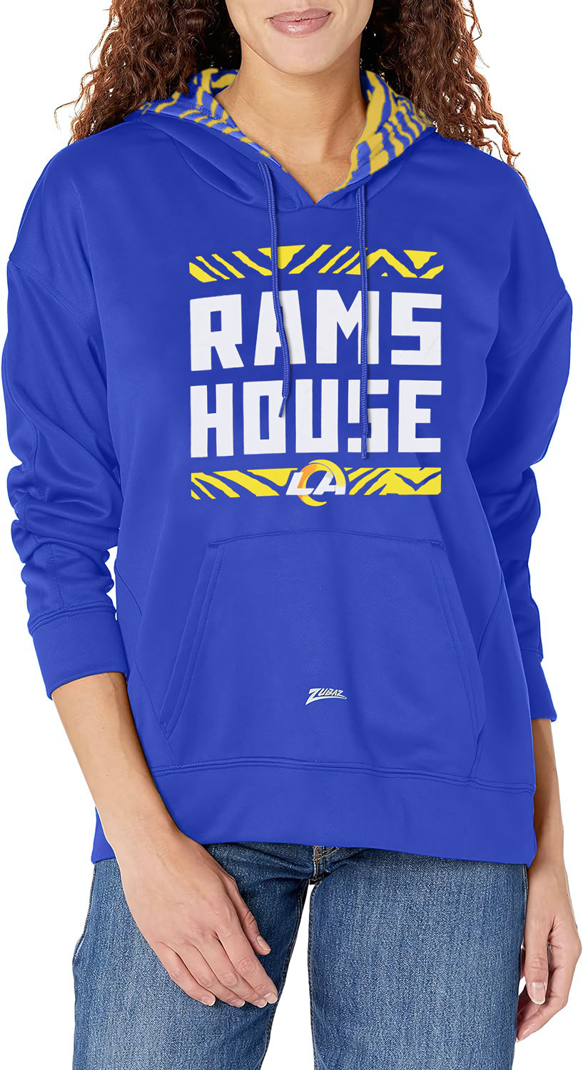 Zubaz NFL Women's Los Angeles Rams Solid Team Color Hoodie with Zebra Details