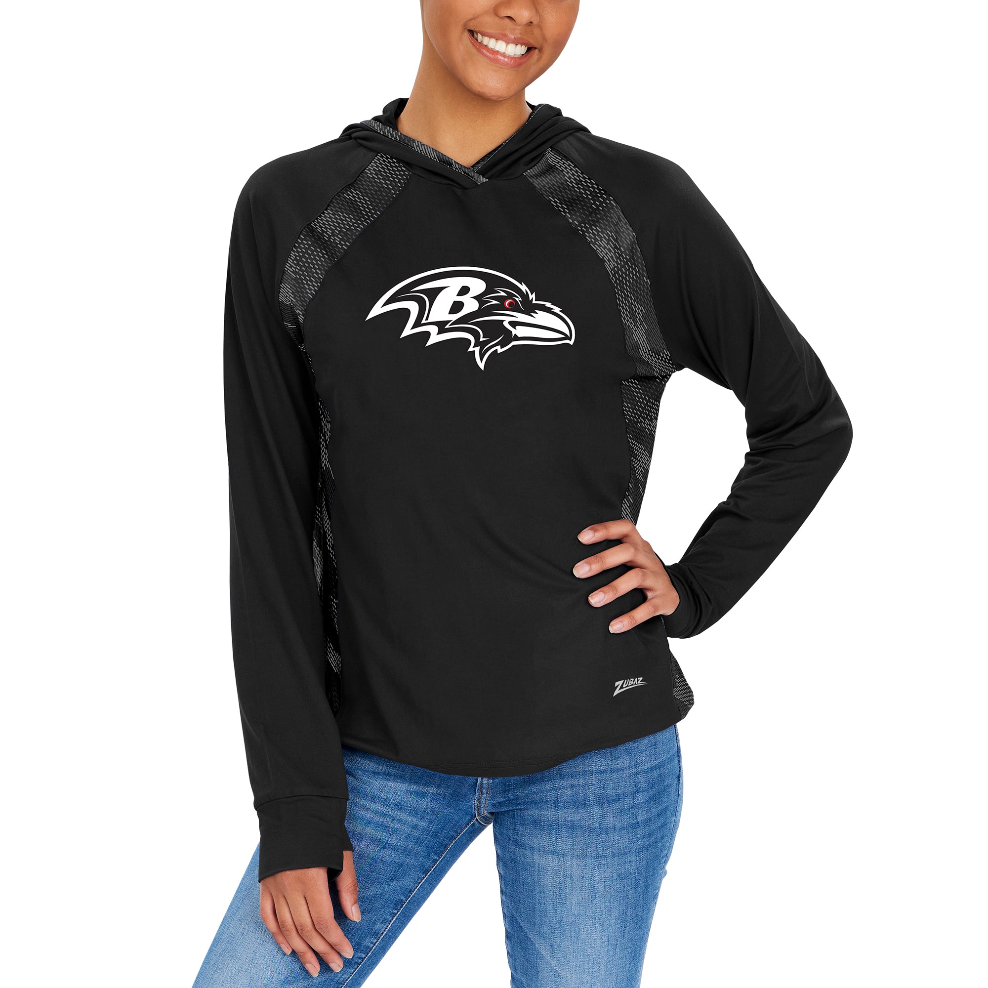 Zubaz NFL Women's Baltimore Ravens Elevated Hoodie W/ Black Viper Print