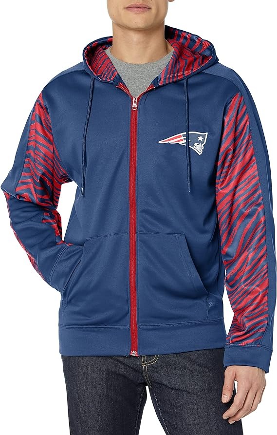 Zubaz Men's New England Patriots Team Color Zebra Accent Full Zip Hoodie