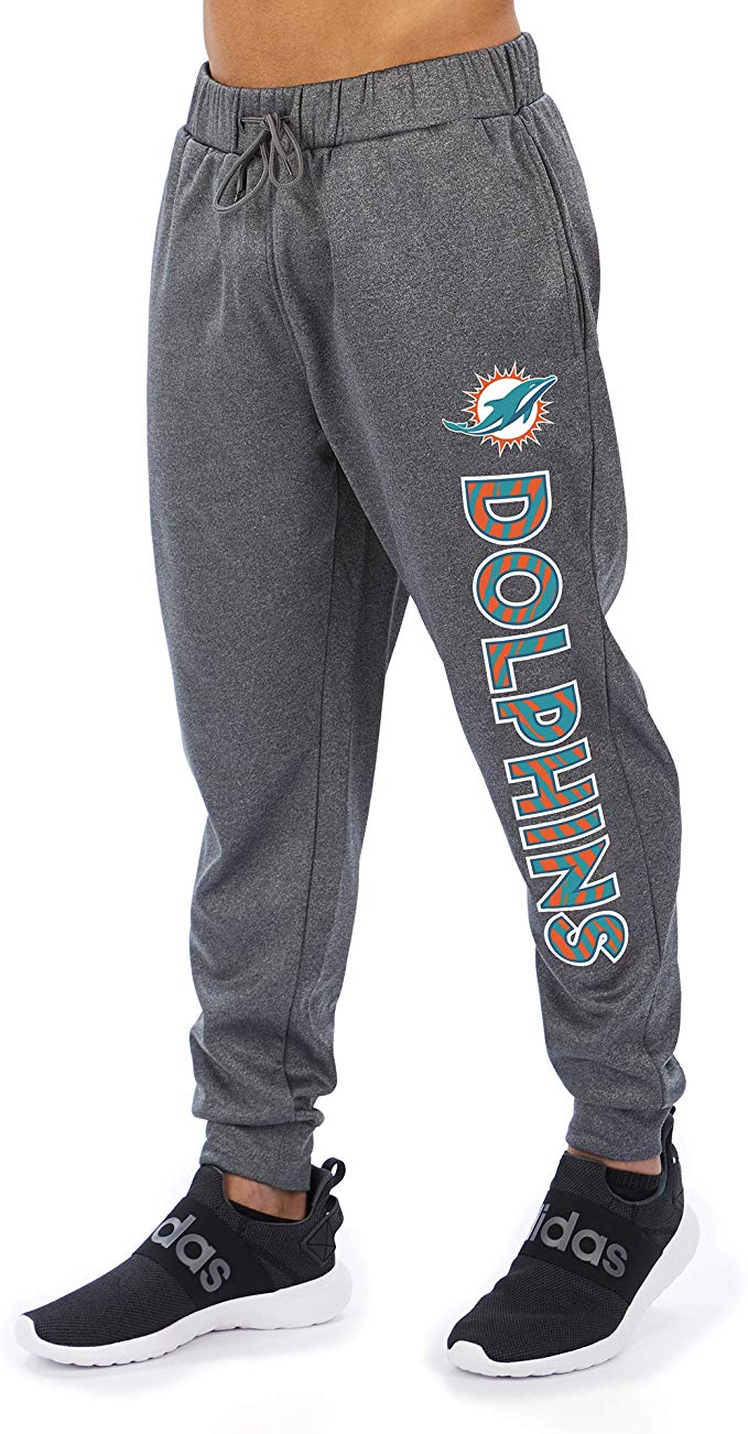 Zubaz NFL Football Men’s Miami Dolphins Gameday Zebra Wordmark Poly Fleece Jogger Pant