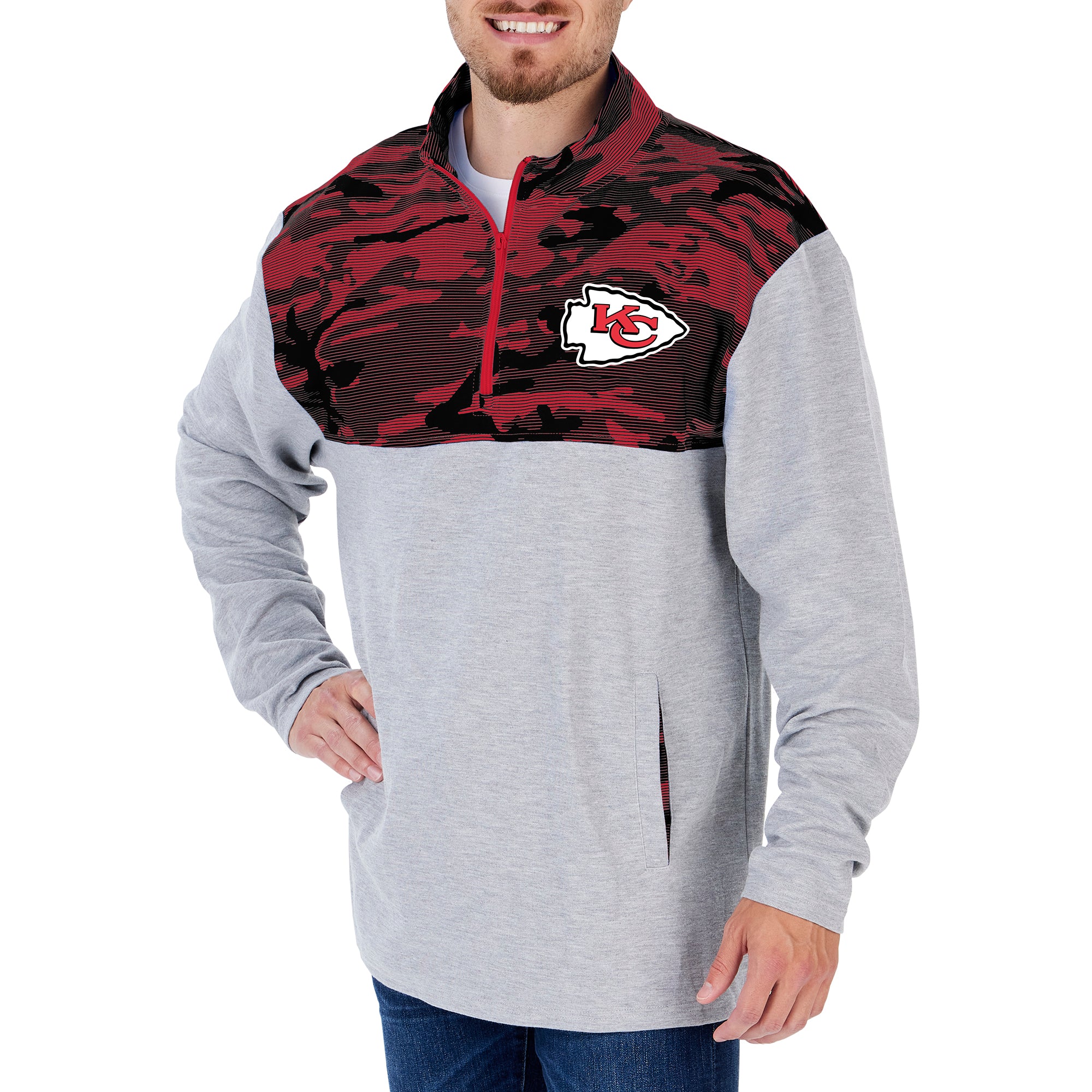 Zubaz Men's NFL Kansas City Chiefs 1/4 Zip Fleece Pullover with Camo Lines