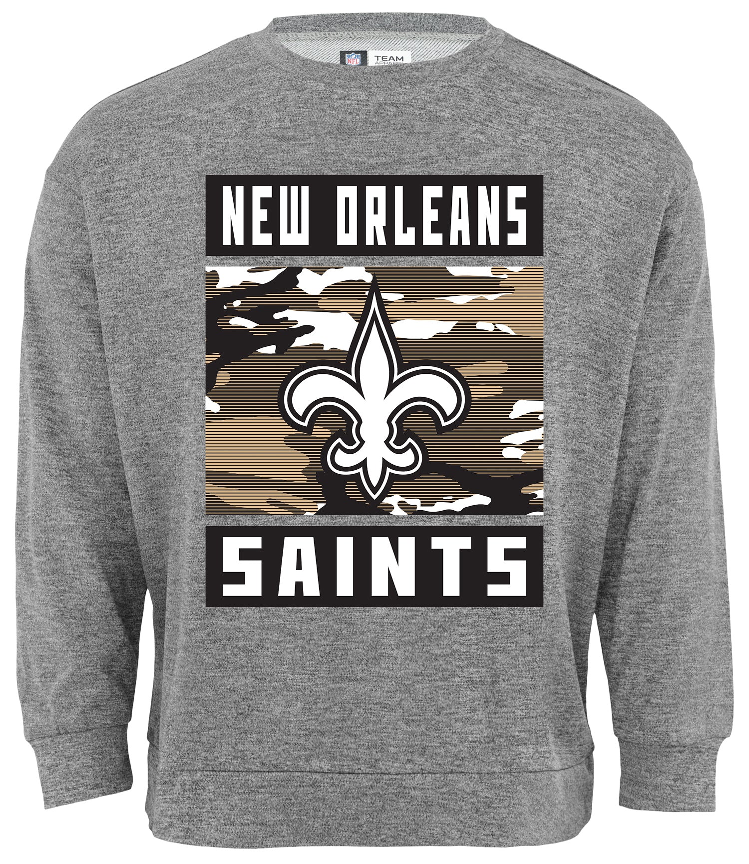 Zubaz NFL Men s New Orleans Saints Heather Grey Camo Team Crewneck Swe