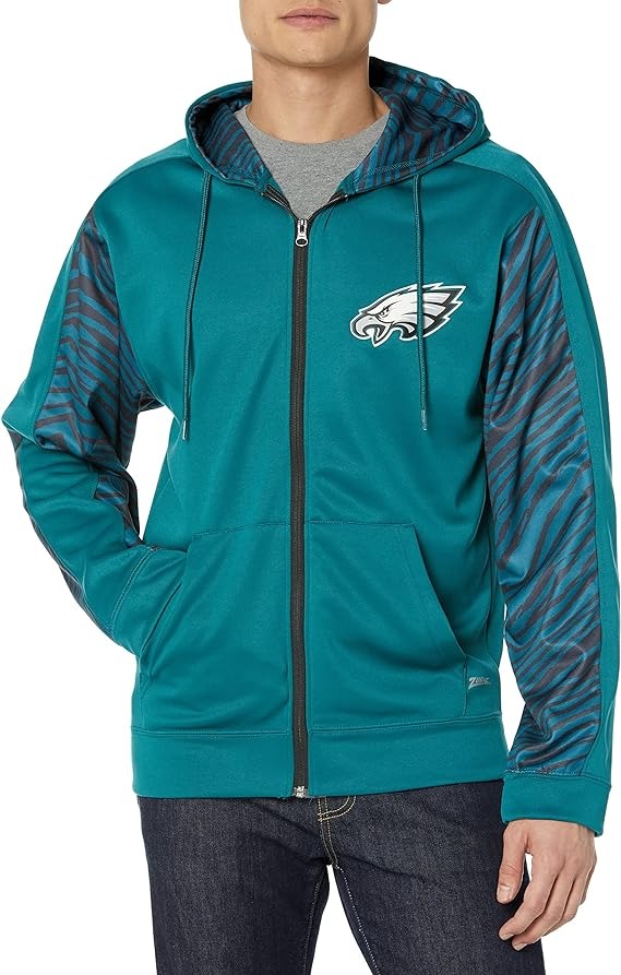 Zubaz Men's Philadelphia Eagles Team Color Zebra Accent Full Zip Hoodi