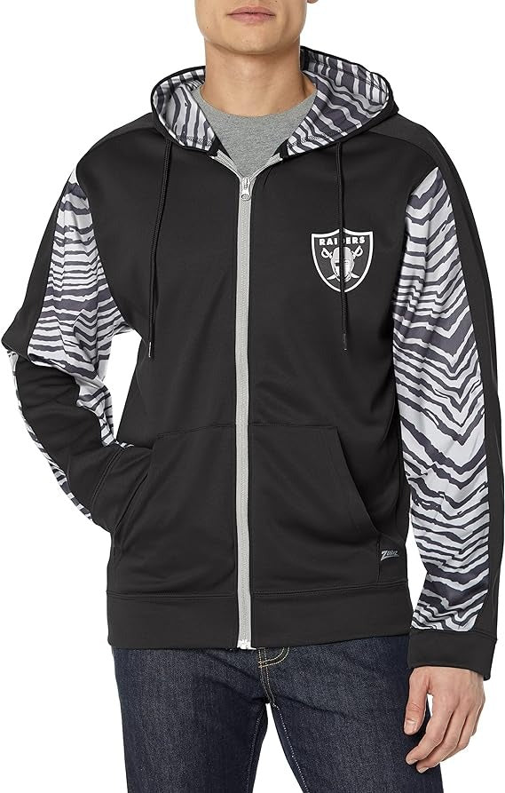 Zubaz NFL MEN'S LAS VEGAS RAIDERS TEAM COLOR FULL ZIP HOOD W/ 2-COLOR ZEBRA ACCENTS