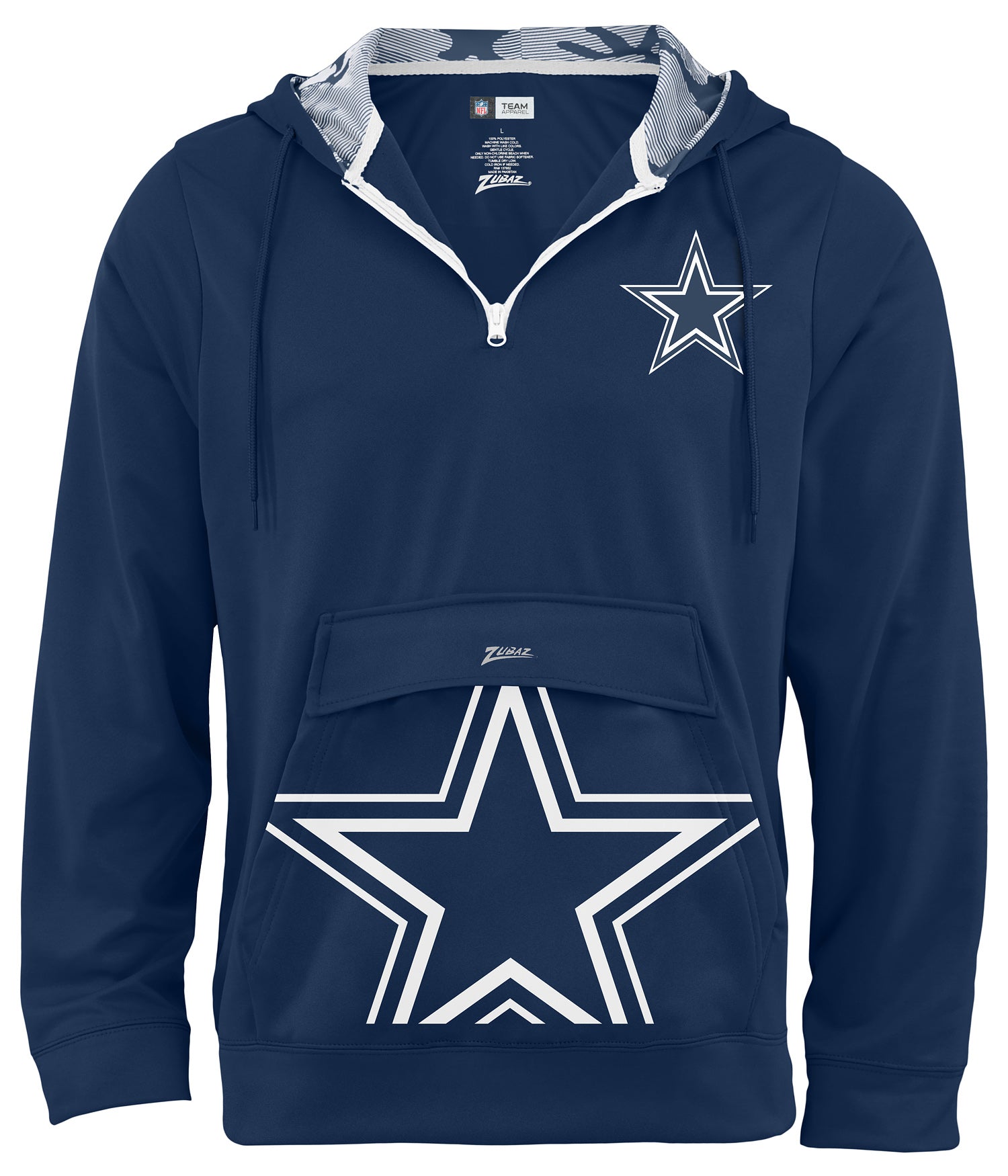 Zubaz NFL Men's 1/4 Zip Big Pocket Team Logo Hoodie Dallas Cowboys