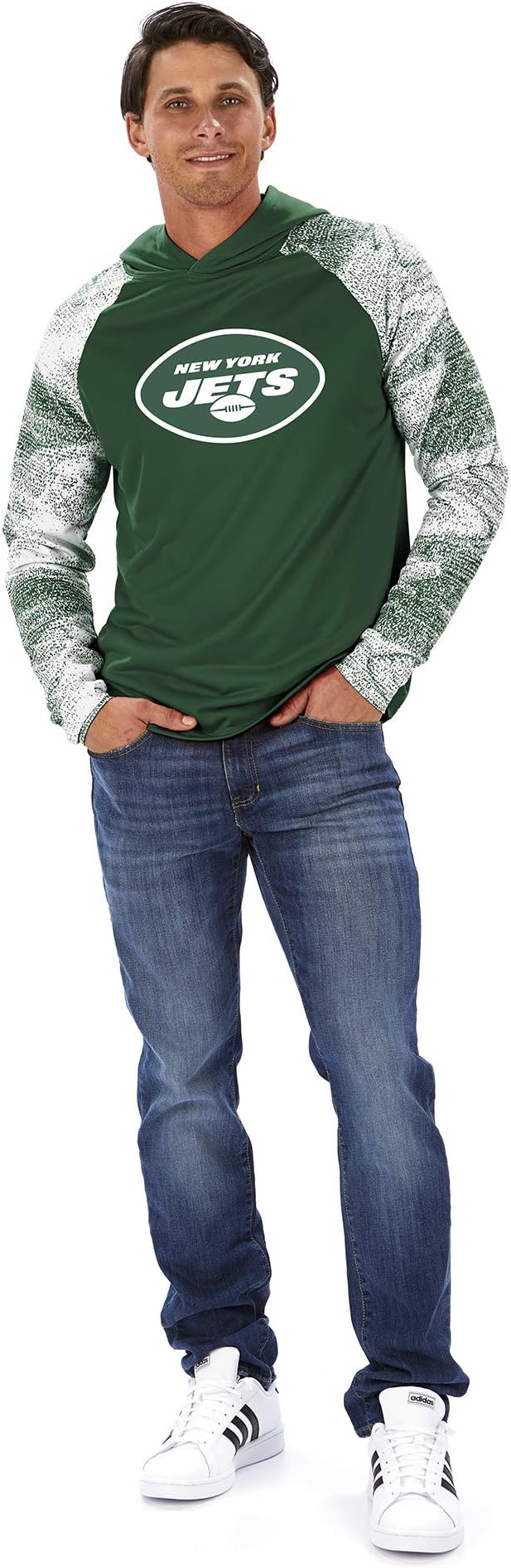 Zubaz NFL MENS NEW YORK JETS SOLID BODY GREEN/WHITE STATIC FRENCH TERRY LW HOOD Double Extra Large