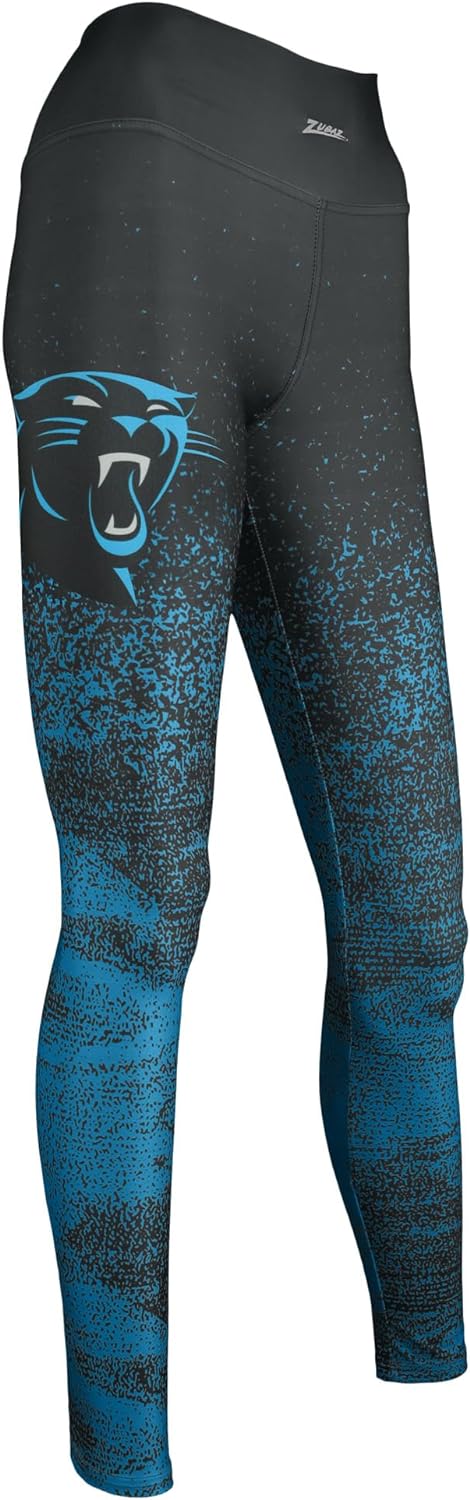 Zubaz NFL Women's CAROLINA PANTHERS BLACK/FLUORESCENT BLUE STATIC FADE LEGGING LG