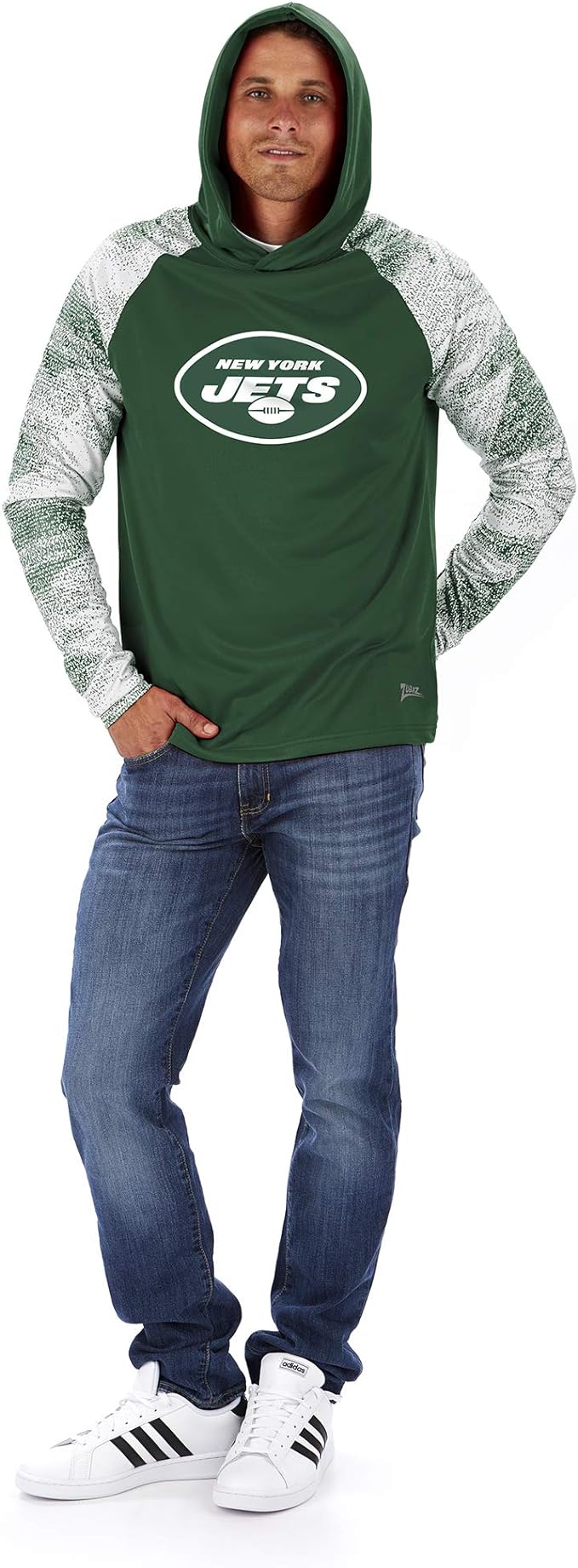 Zubaz NFL MENS NEW YORK JETS SOLID BODY GREEN/WHITE STATIC FRENCH TERRY LW HOOD Double Extra Large