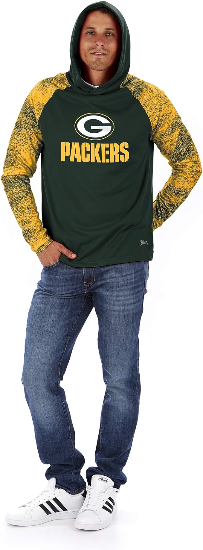 Zubaz NFL MENS GREEN BAY PACKERS SOLID BODY GREEN/GOLD STATIC FRENCH TERRY LW HOOD Double Extra Large