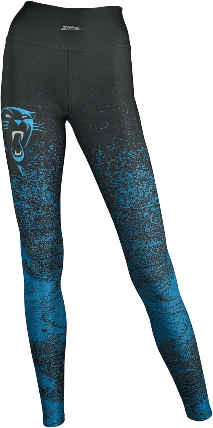 Zubaz NFL Women's CAROLINA PANTHERS BLACK/FLUORESCENT BLUE STATIC FADE LEGGING LG