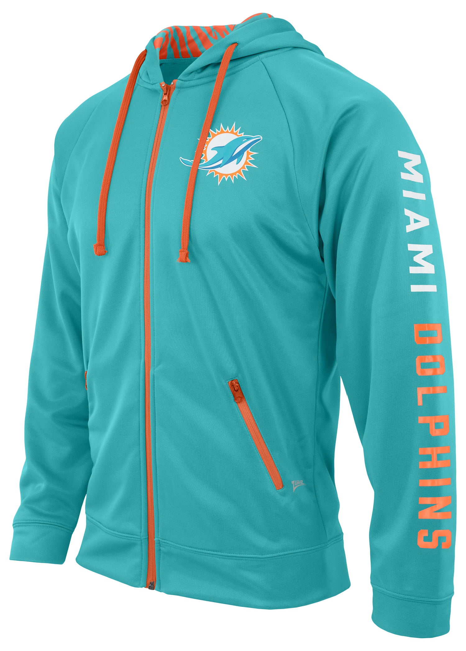 Zubaz NFL Men's Team Name and Logo Full Zip Hoodie Miami Dolphins