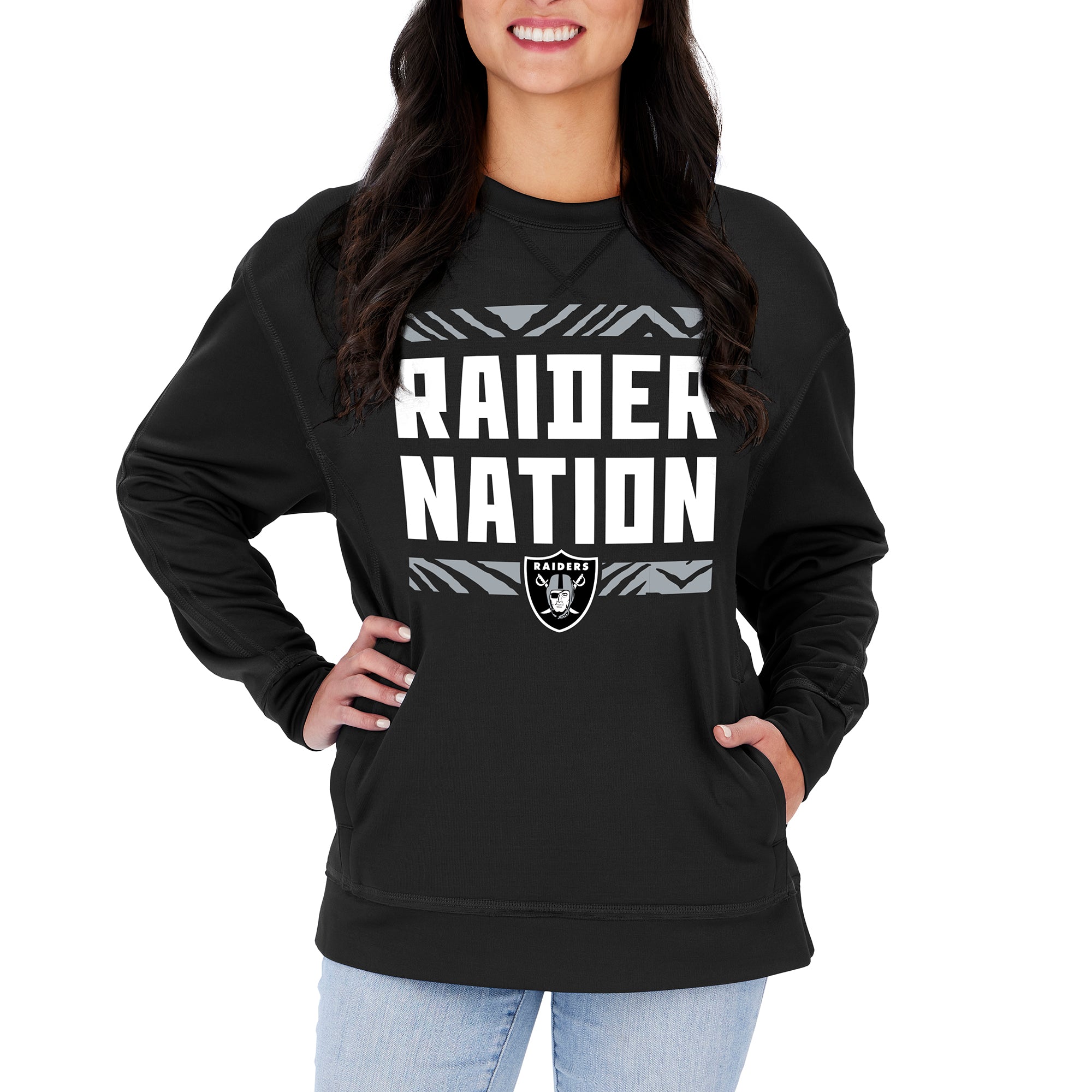 Zubaz NFL Women's Las Vegas Raiders Team Color & Slogan Crewneck Sweatshirt