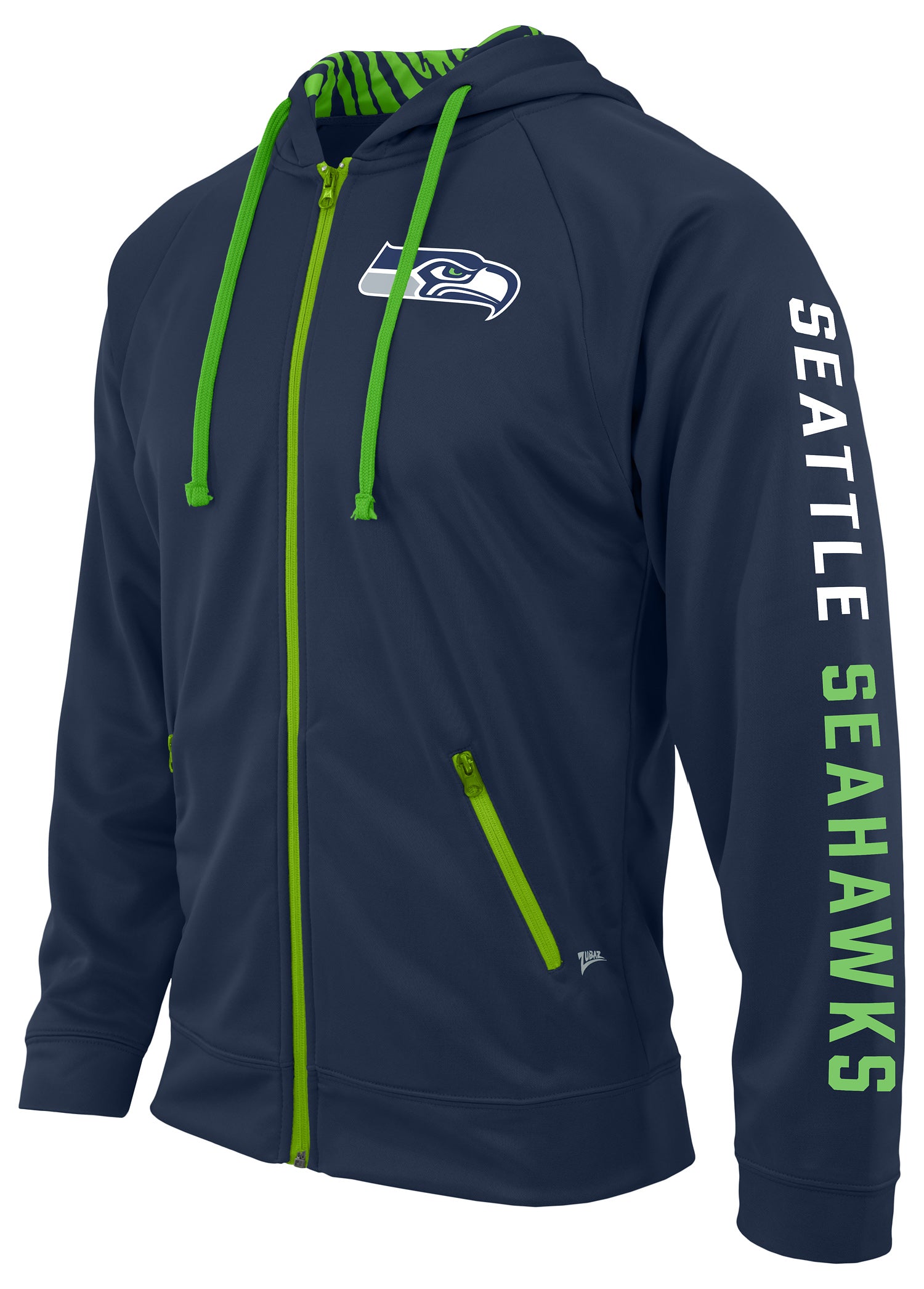 Zubaz NFL Men's Team Name and Logo Full Zip Hoodie Seattle Seahawks