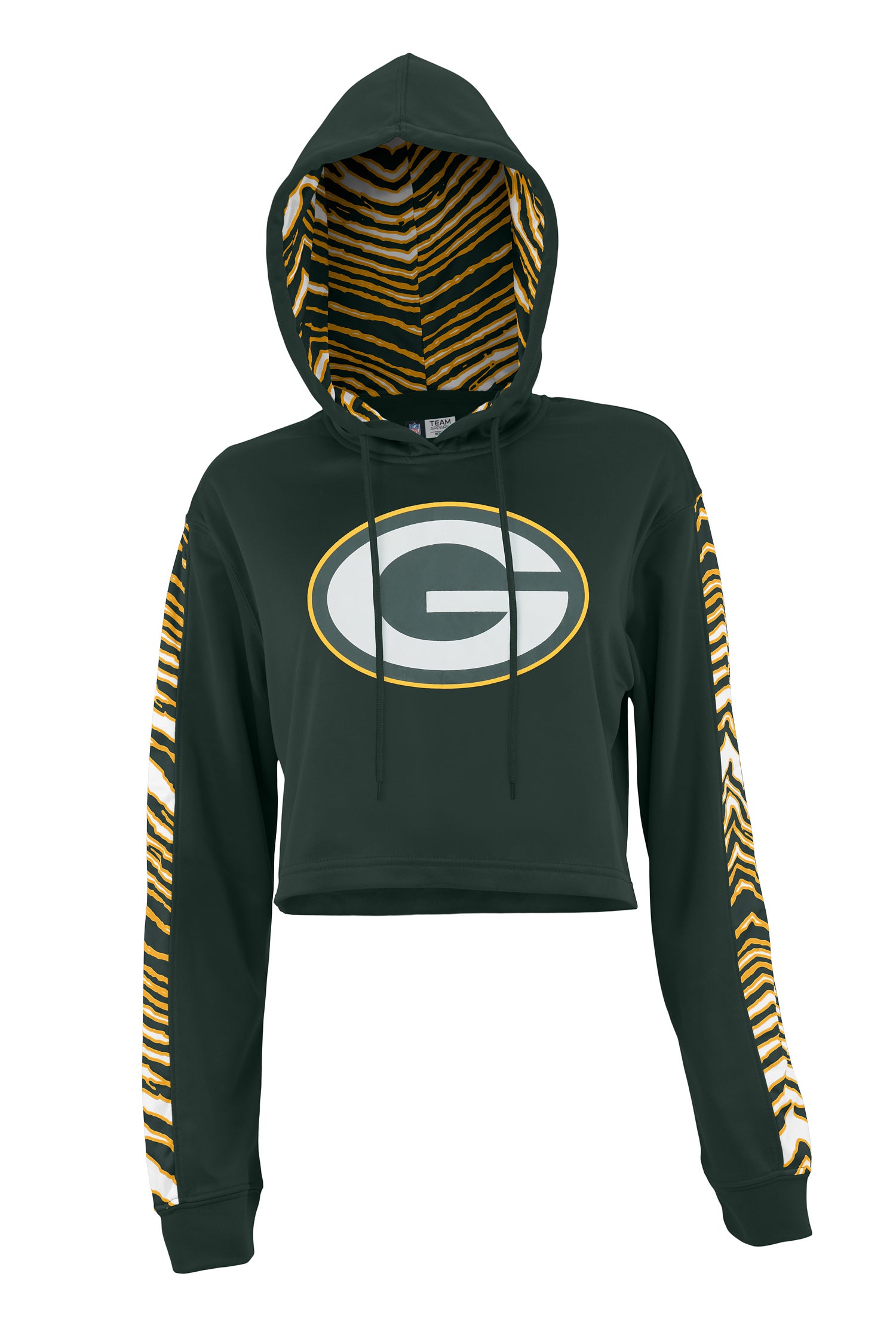 Zubaz NFL Women's Green Bay Packers Zebra Team Logo Crop Top Hoodie