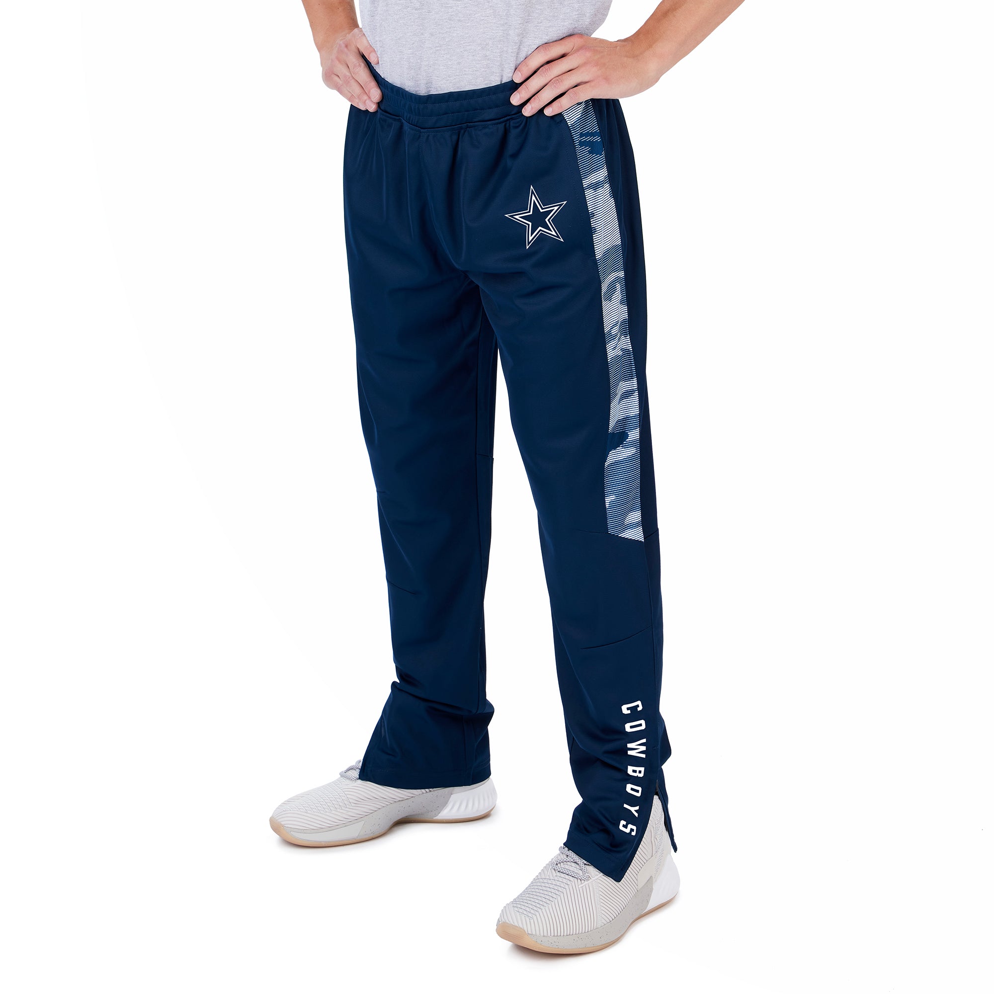 Zubaz NFL Men's DALLAS COWBOYS NAVY BLUE TRACK PANT W/ NAVY BLUE/WHITE CAMO LINES HALF SIDE PANELS Small